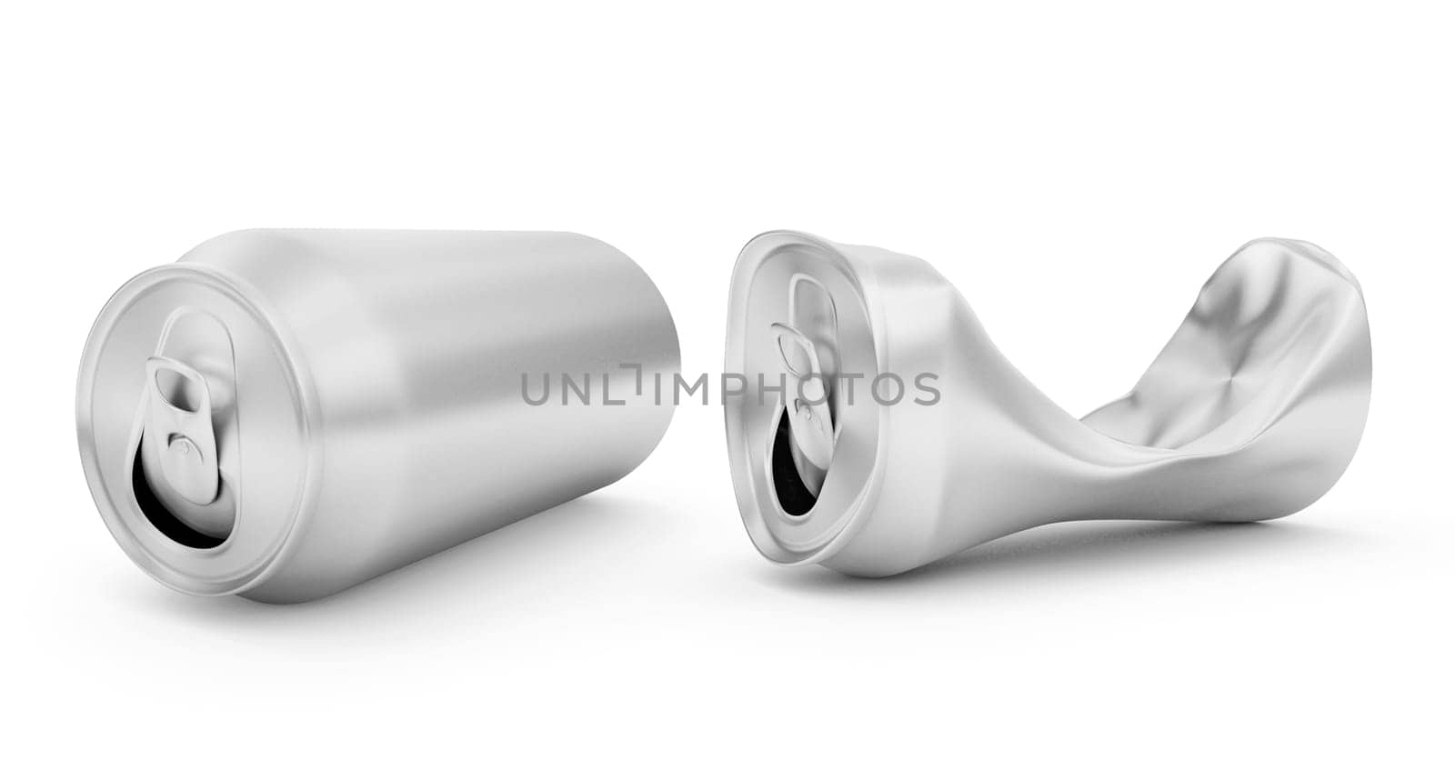 open can of beverage and Compressed cans isolated on a white background