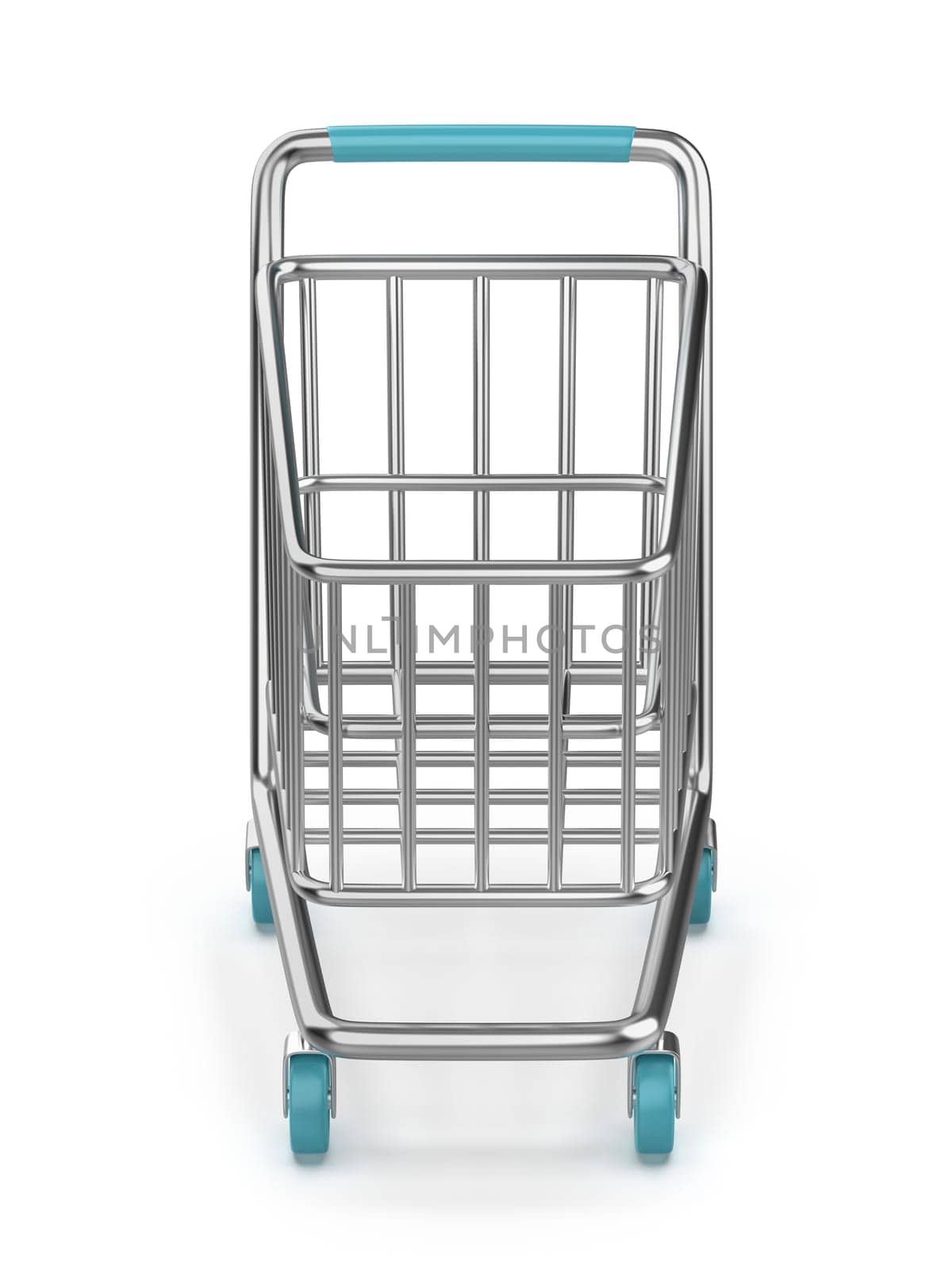 Front view of shopping cart on white background