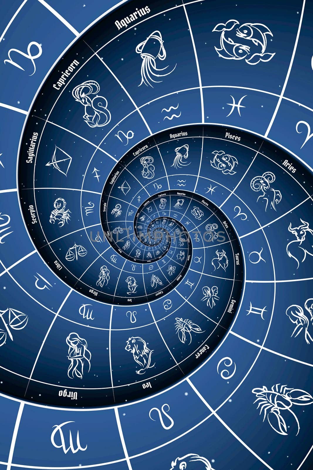 Blue astrological background. Concept of horoscope, mystery, magic, astrological sign. Nobody.