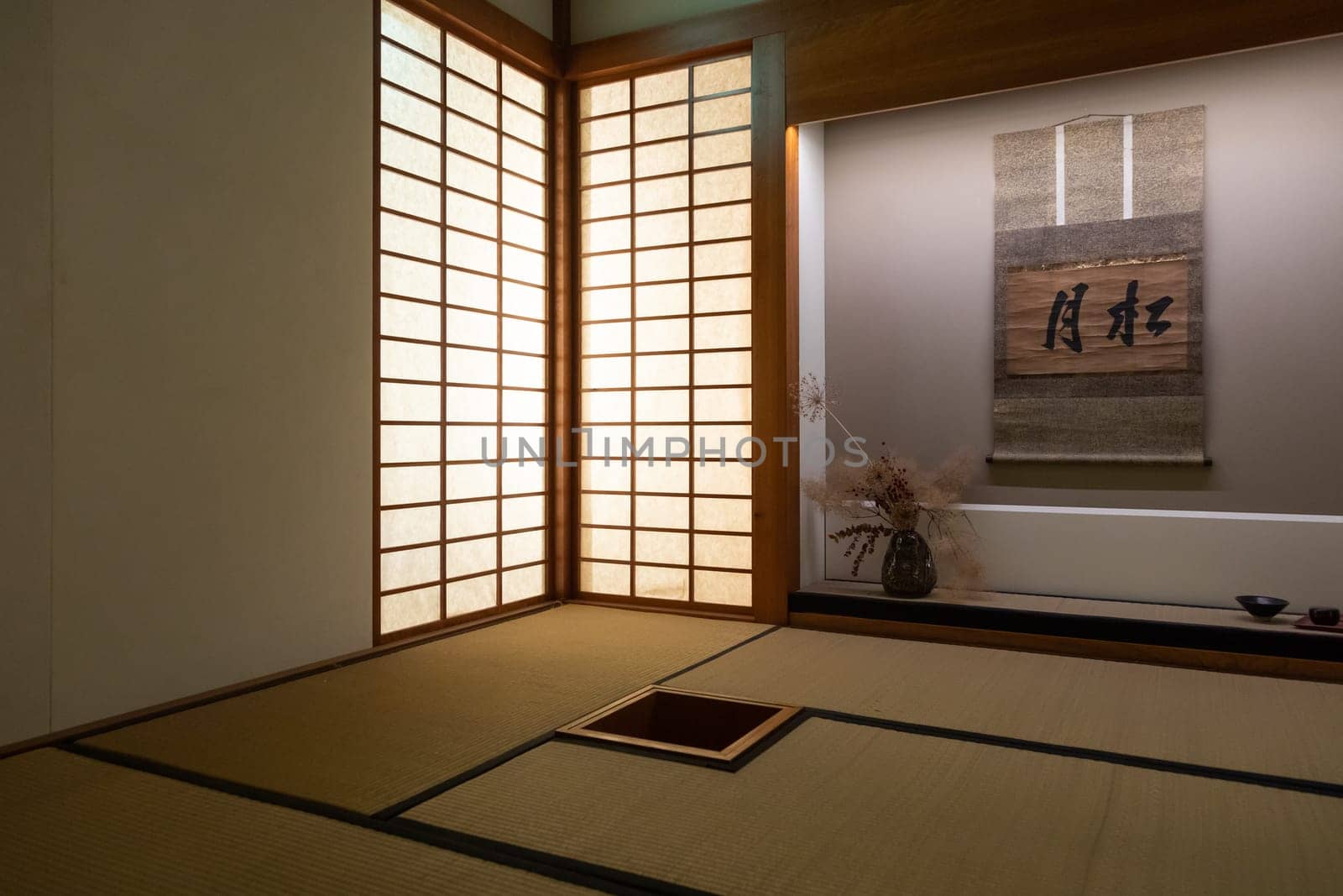 Reconstruction of a Japanese traditional tea room interior - minimal design, nobody