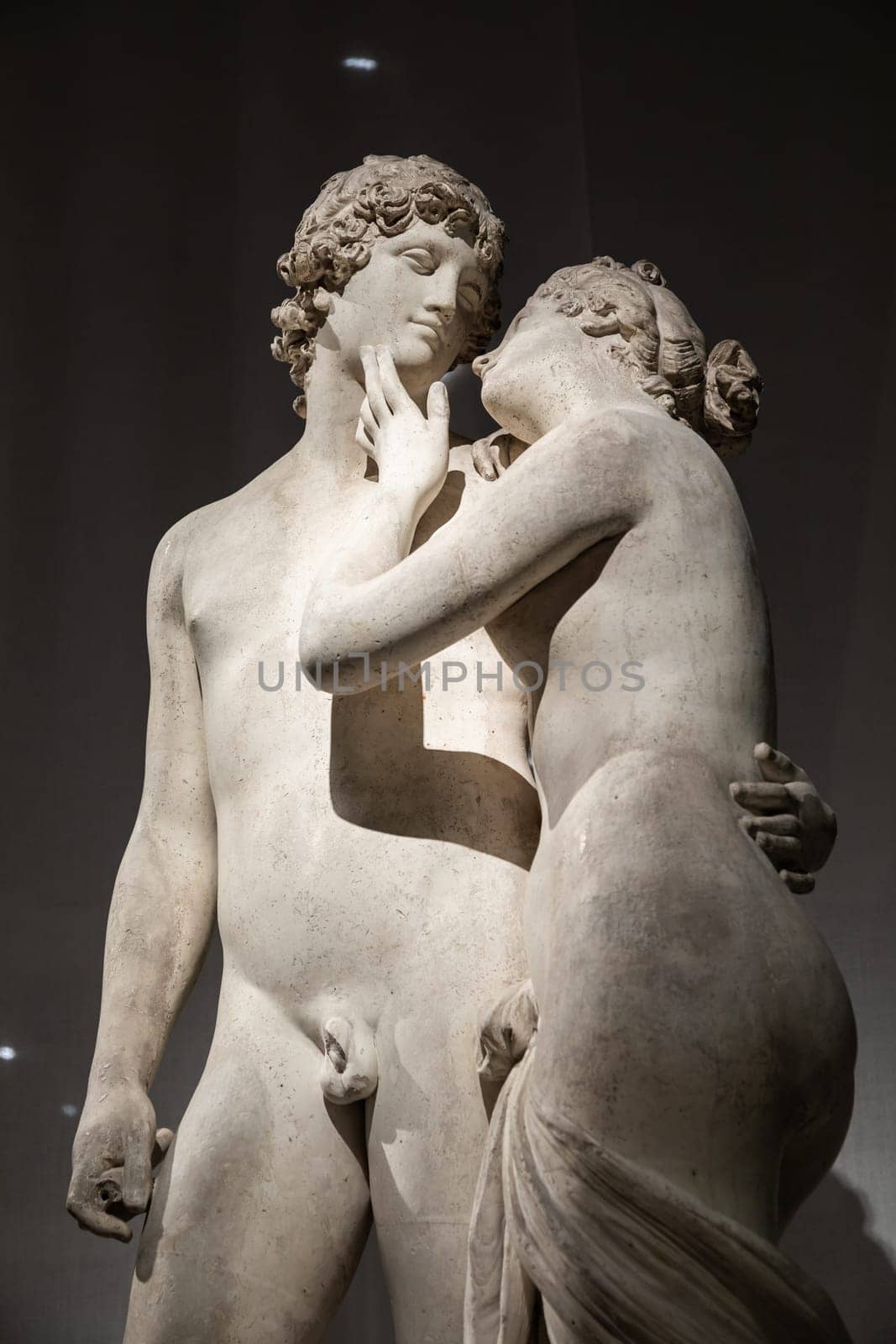 Bassano del Grappa, Italy - December 2022: Venus and Adonis, by Antonio Canova, 1822. Classic statue, concept of love, romance, beauty