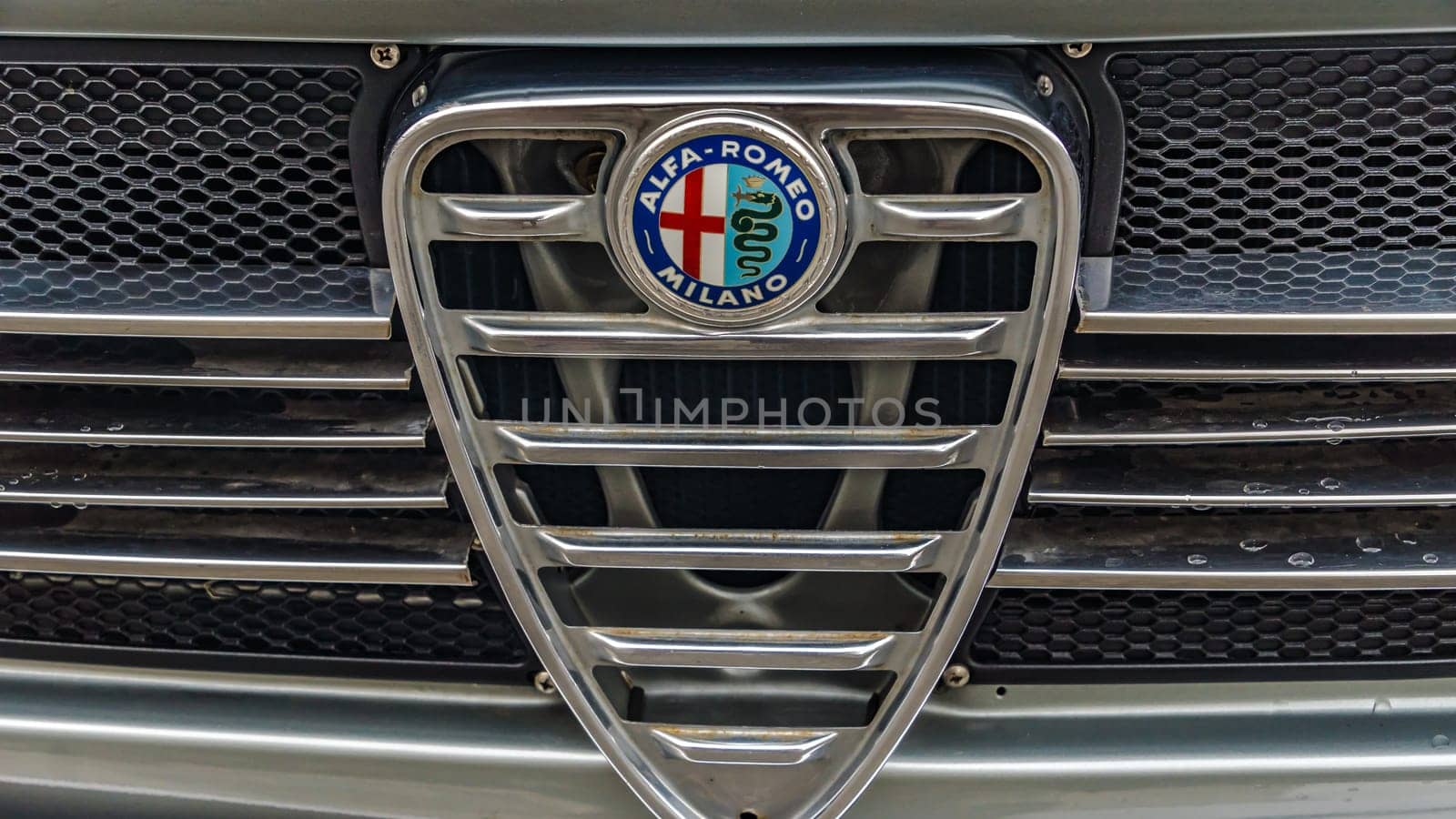 WETTENBERG, HESSE, GERMANY - 07 - 28 - 2023: Alfa Romeo Giulia Logo at the Golden Oldies classic car show.