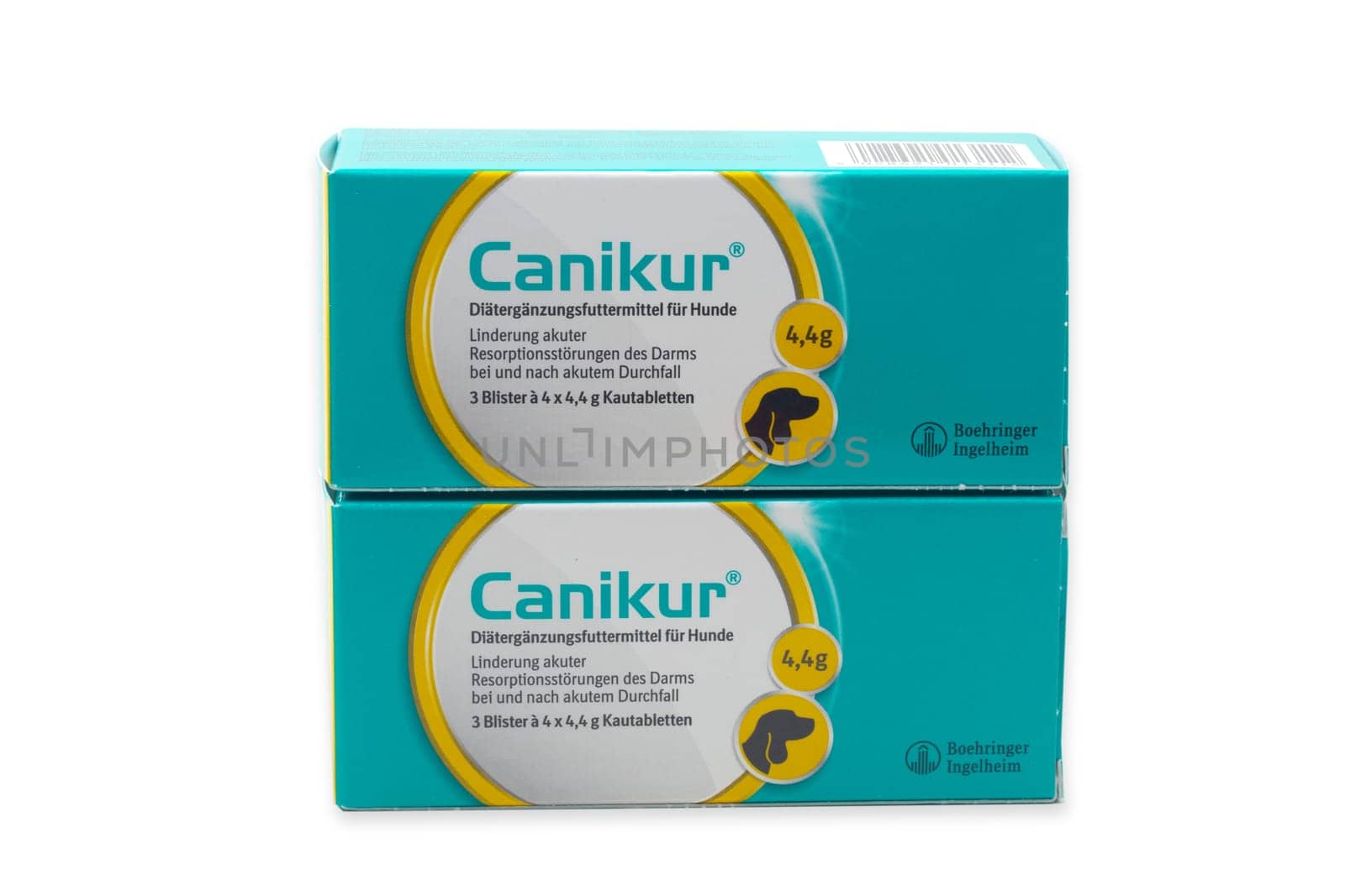 HUETTENBERG, GERMANY - SEPTEMBER 24 -2023: Box CANIKUR is a diet feed specially developed for the dog to regulate the intestinal function for diarrhoea.