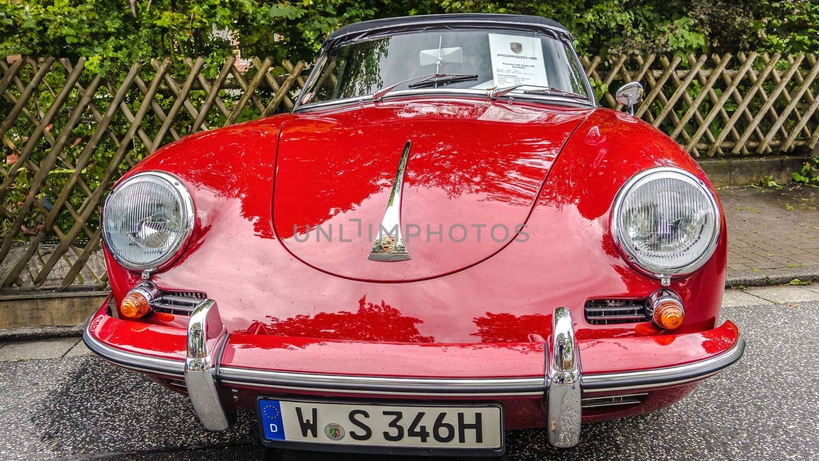WETTENBERG, HESSE, GERMANY - 07 - 28 - 2023: PORSCHE 356 Super 90 Roadster classic vintage sports car on a car show in Krofdorf-Gleiberg near Giessen in Hesse.