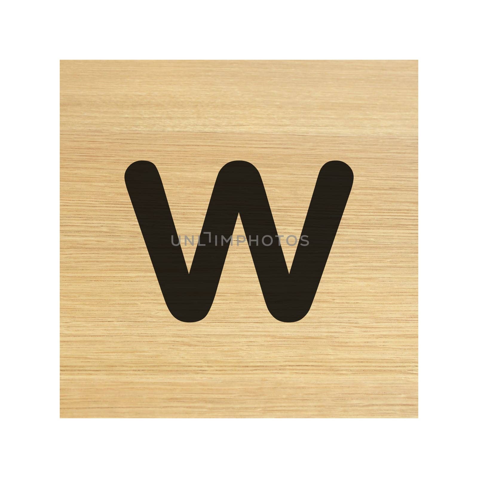 A lower case w wood block on white with clipping path