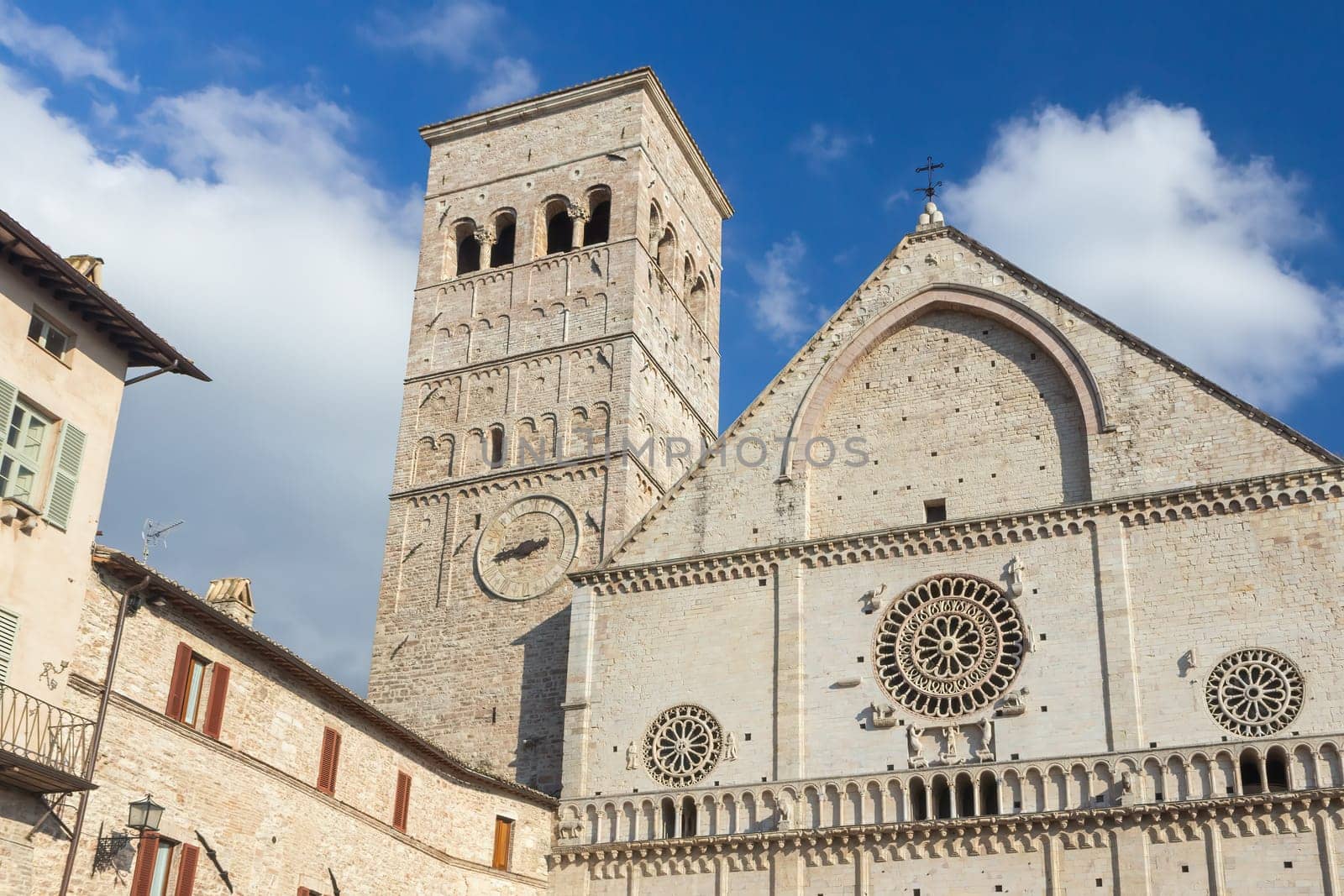 View of Cathedral of San Rufino. in italian Assisi. Umbria. Horizontally.