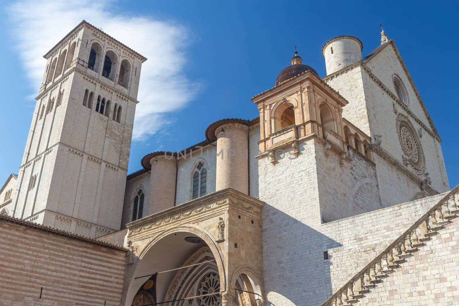 View of empty The Basilica of Saint Francis of Assisi. Umbria. Italy.  Horizontally.