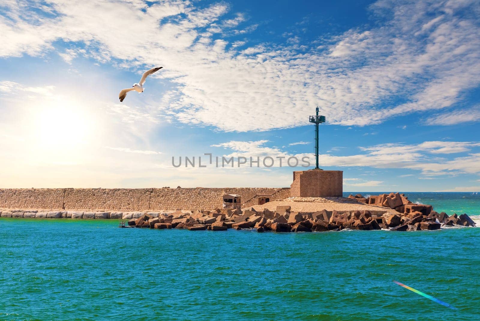 Ruins of the famous Alexandria lighthouse, popular place of visit in Egypt.