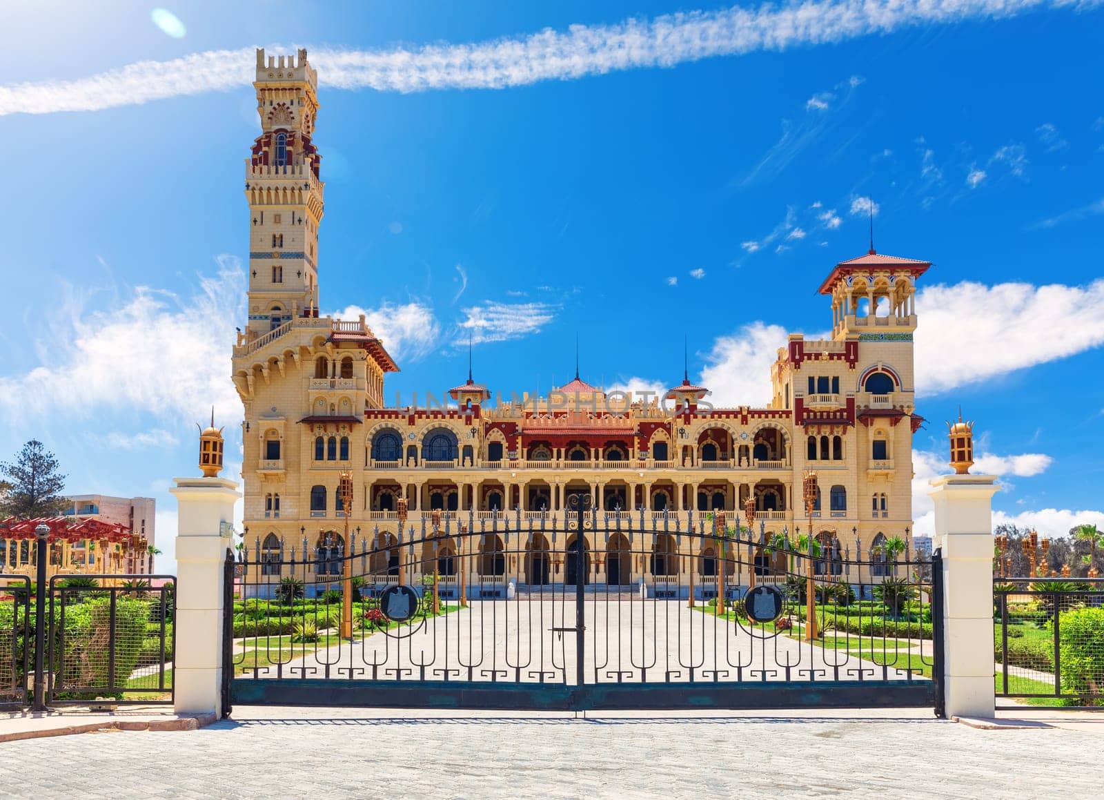 Montaza Palace entrance, beautiful royal architecture of Alexandria, Egypt.