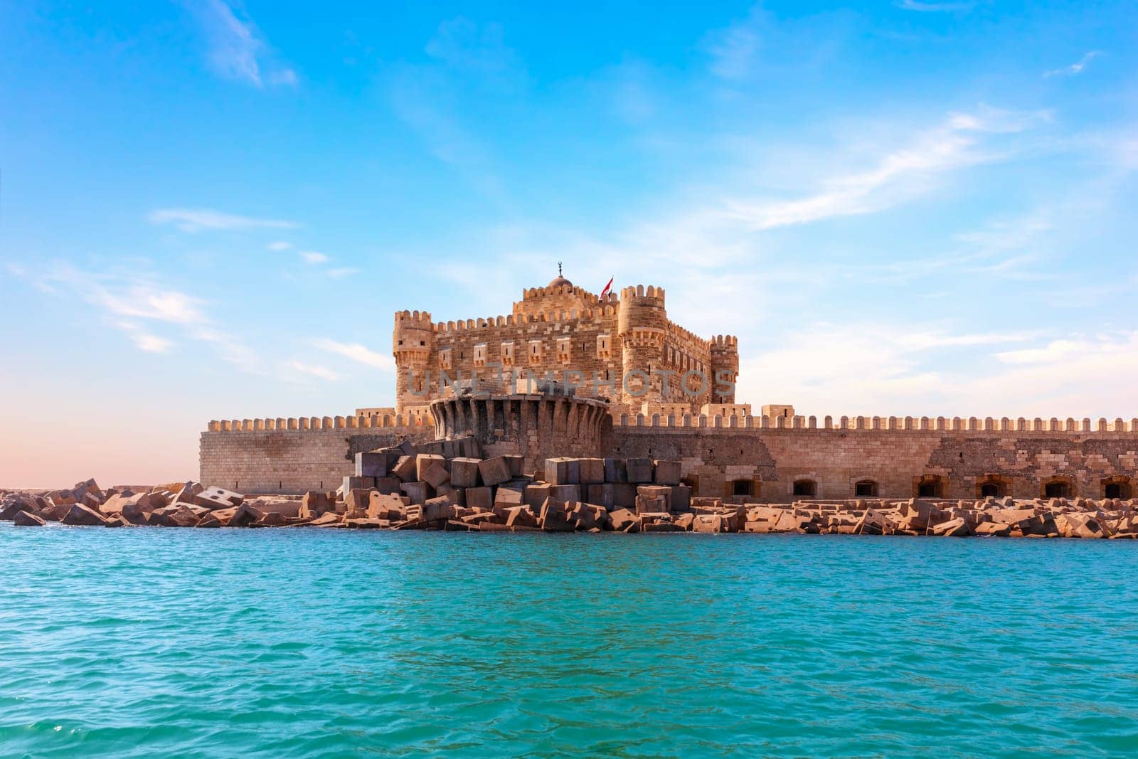 Citadel of Qaitbay, famous medieval fort built on the place of Lighthouse of Alexandria, Egypt.