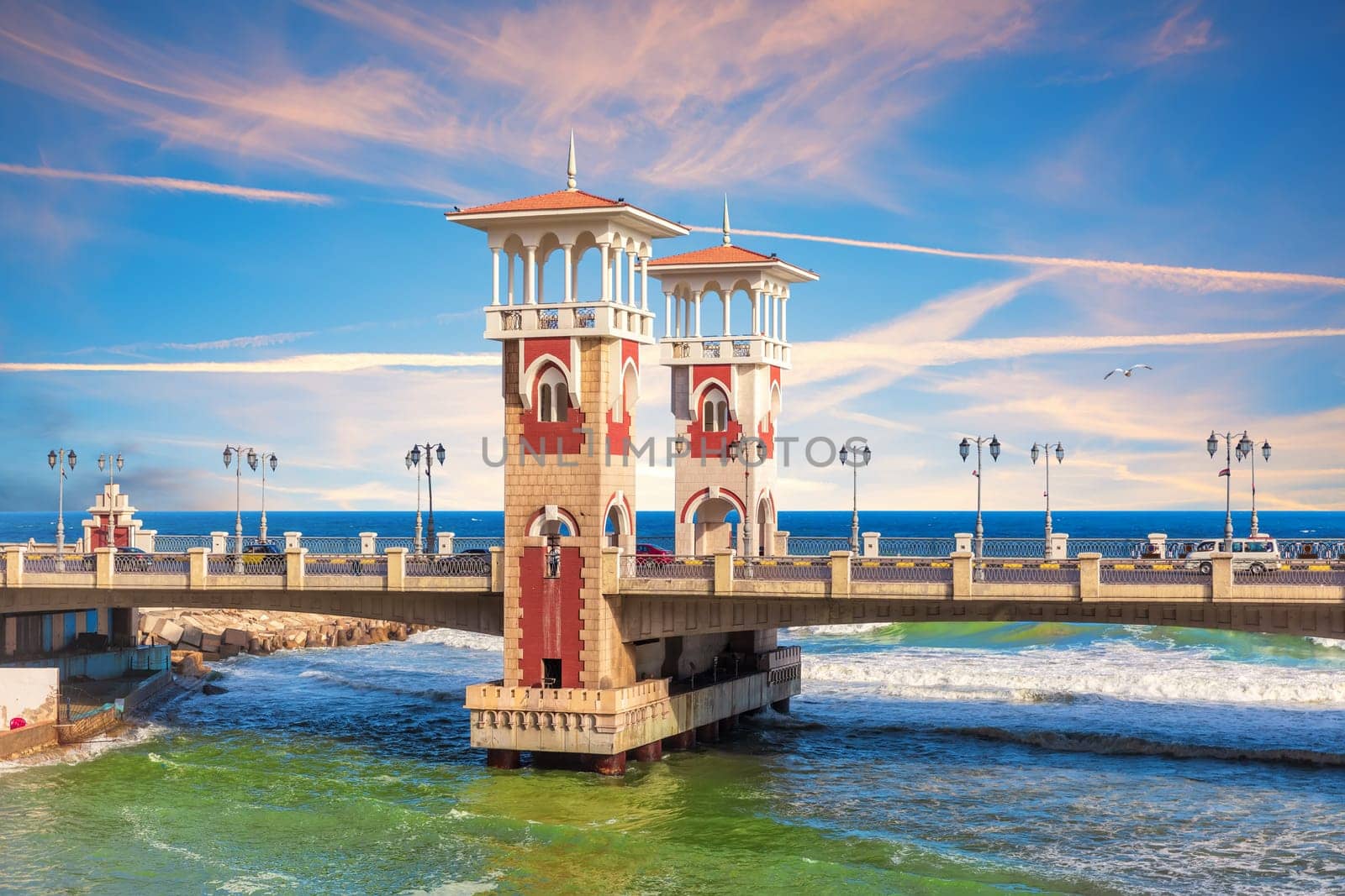 Famous Stanley Bridge in Alexandria, place of visit by the Mediterranean Sea in Egypt.