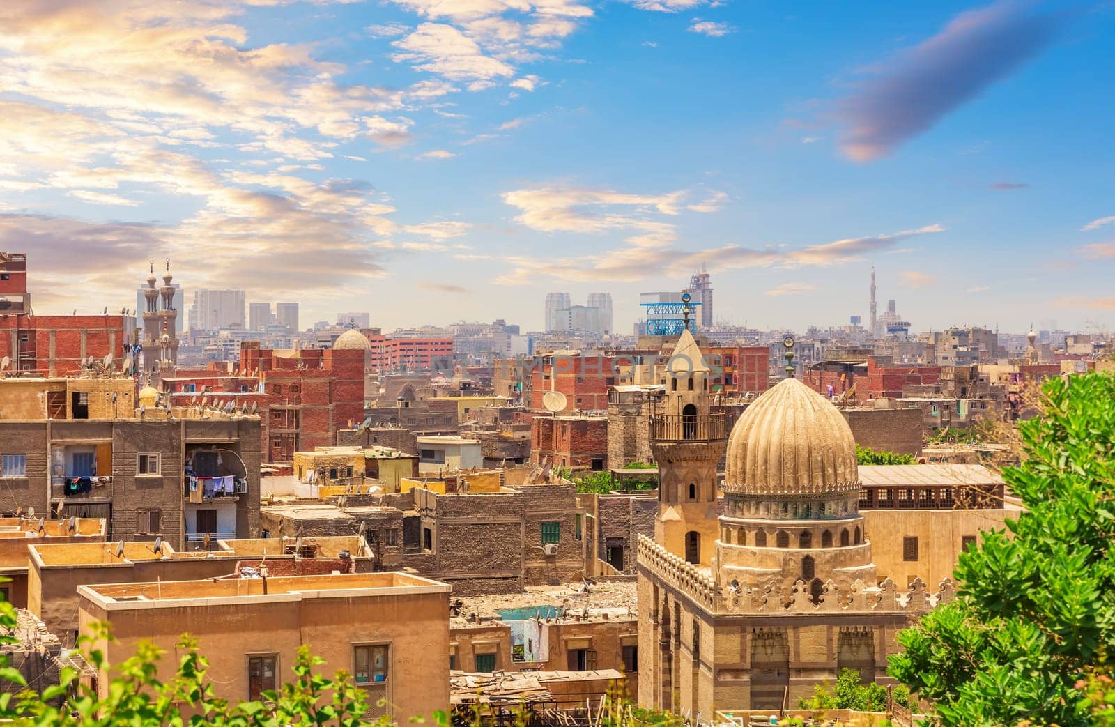 Popular view of Islamic Cairo, old buildings and mosques of the city of Egypt.
