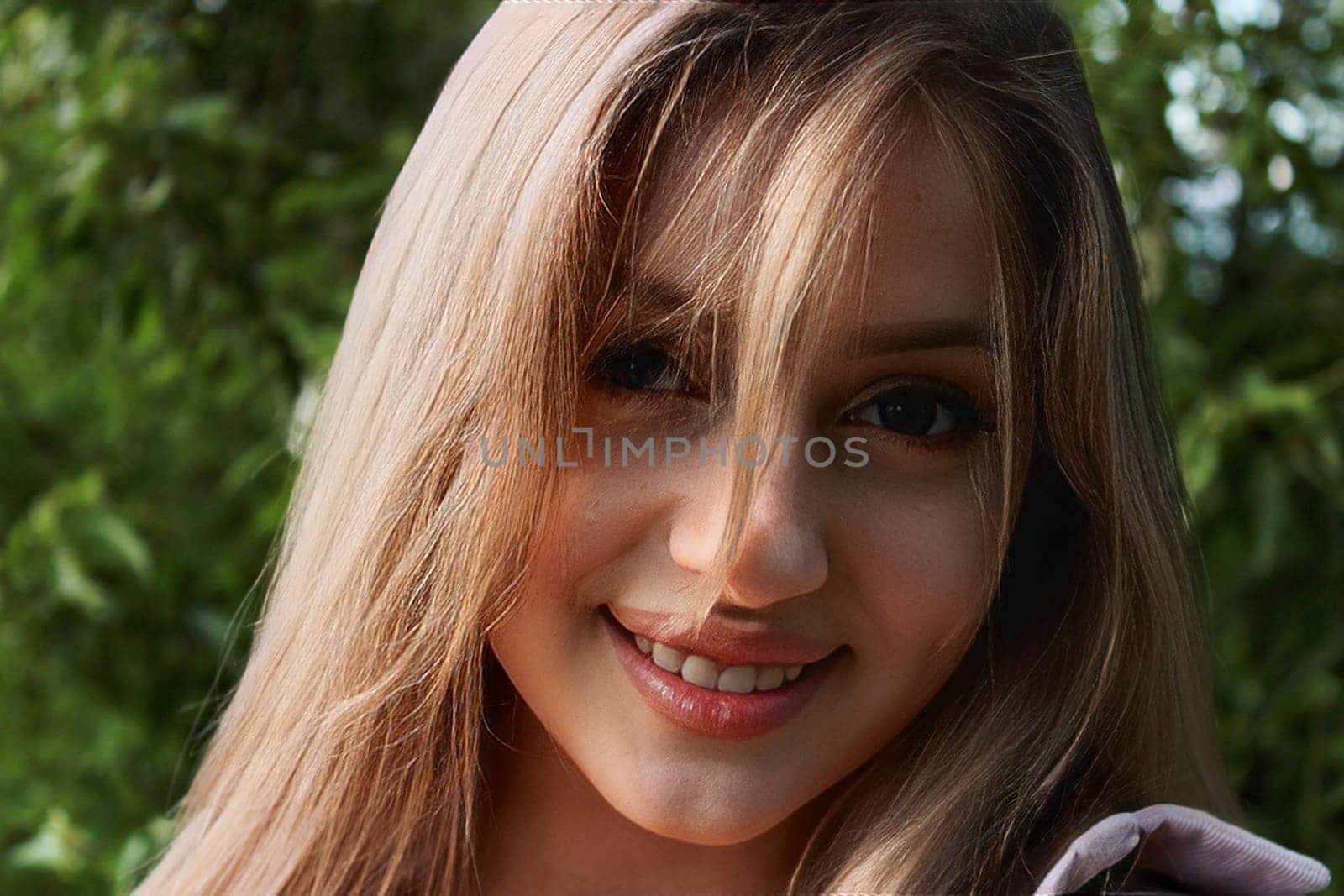 Beautiful sexy attractive girl enlightened by sunset.