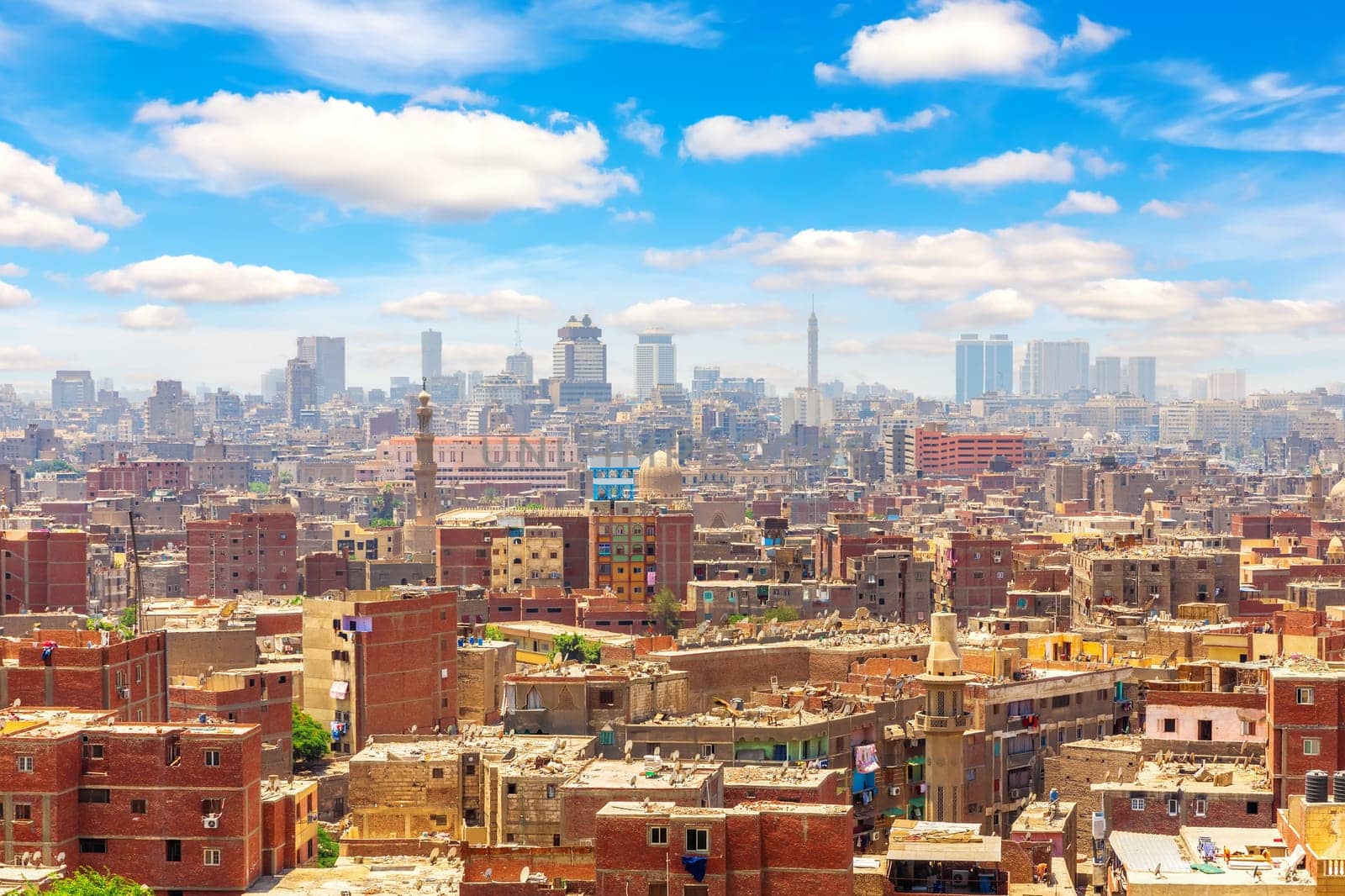 Great panorama of Cairo, old buildings and new skyline of Egypt.