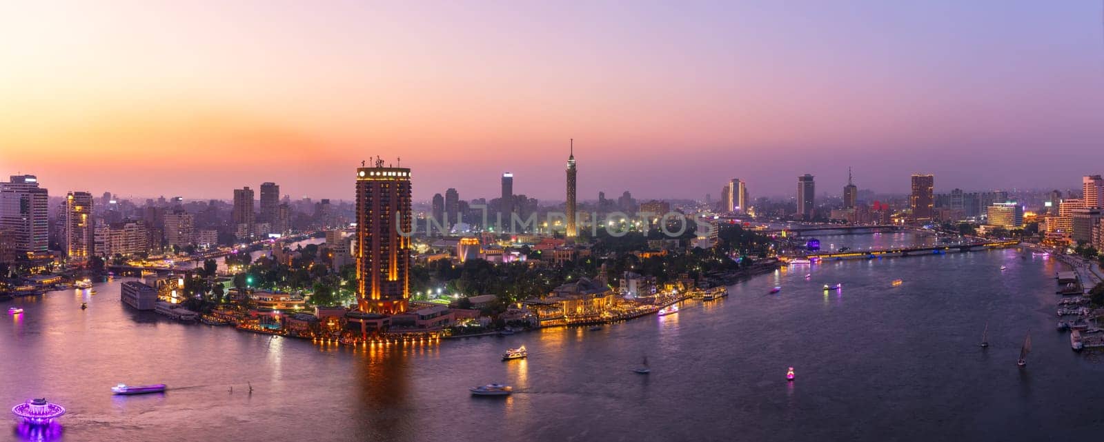 The night lights of Cairo, aerial panorama, Egypt.