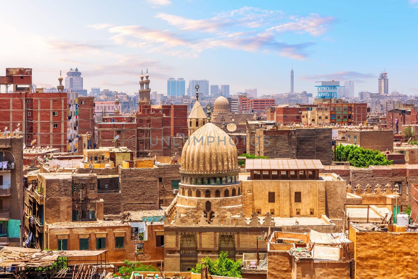 Typical view of Islamic Cairo, mosques and buildings of the capital of Egypt.
