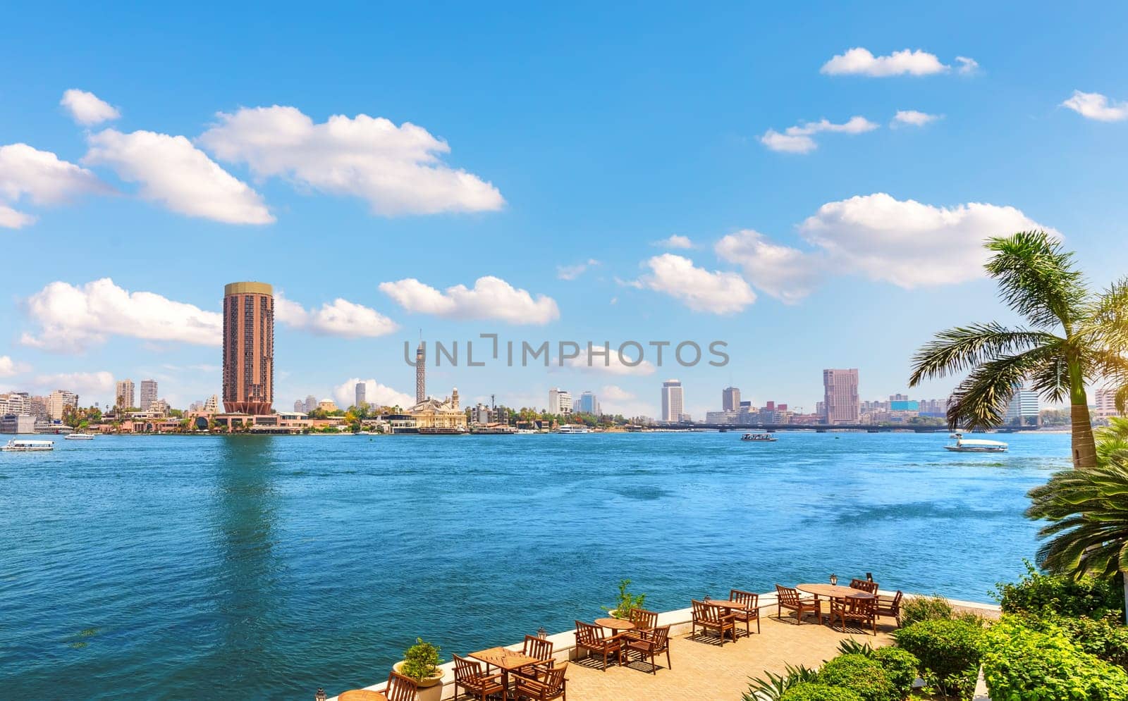 Exclusive view on the Nile and Gezira island, central part of Cairo, Egypt.