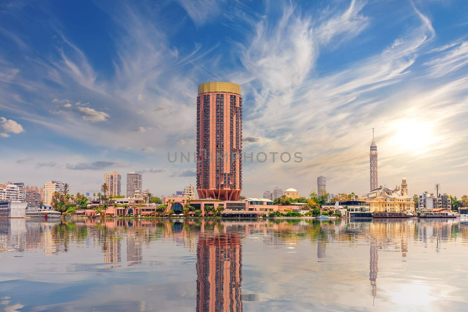 Gezira Island in the Nile, luxury towers of central Cairo, Egypt.