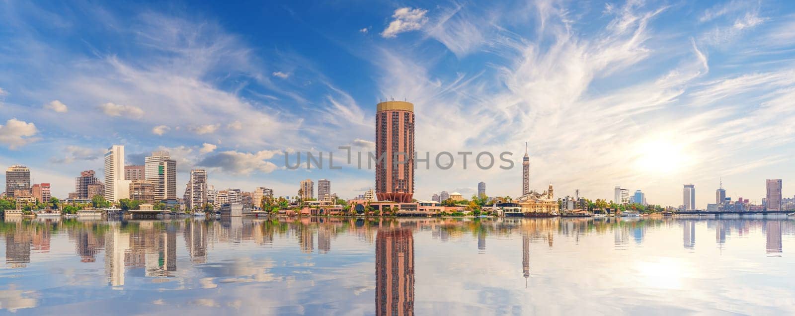 Nile River and Gezira island, elite district of Cairo, high quality panorama, Egypt.