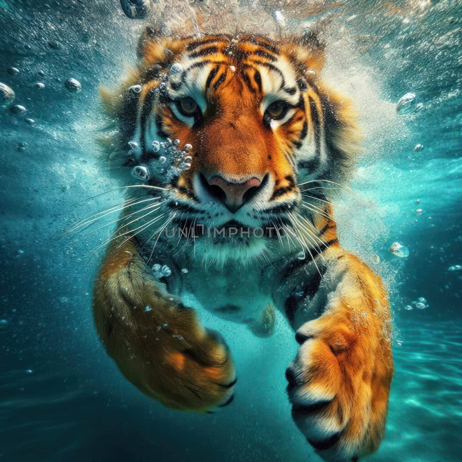 gorgeous tiger swimming under the water in a pool generative ai