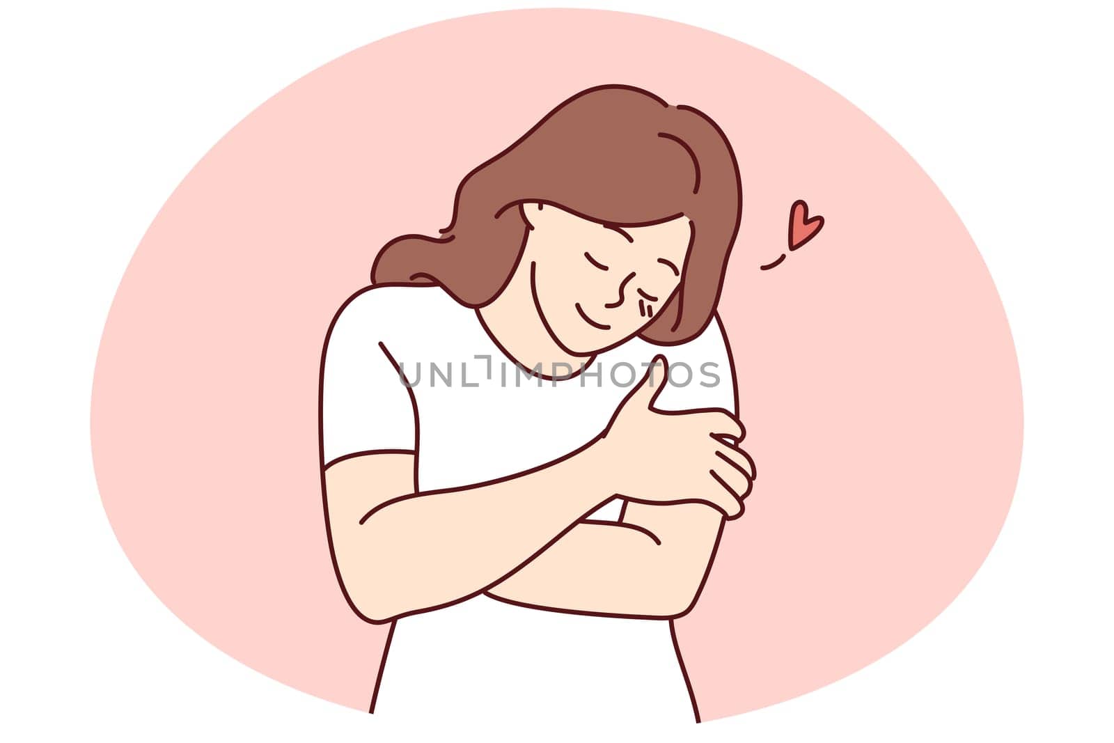 Happy girl hug herself