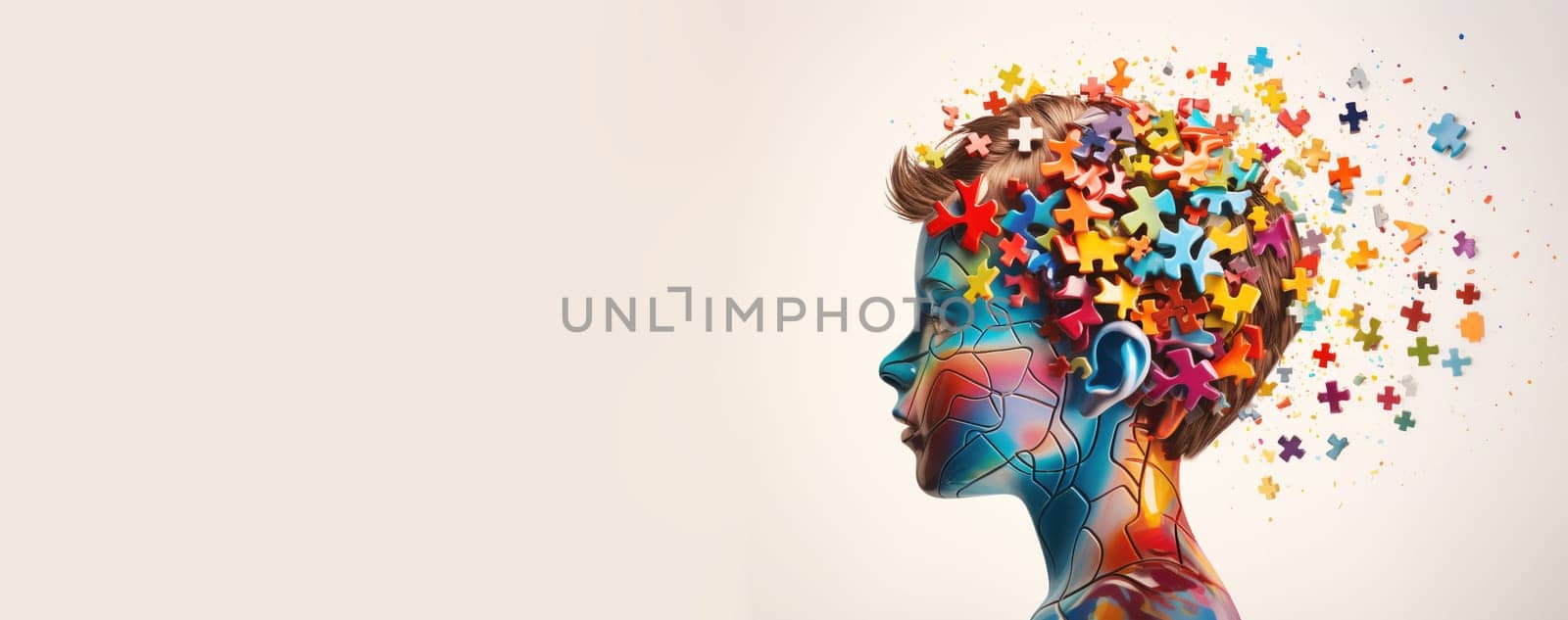 ADHD, attention deficit hyperactivity disorder, mental health, head of a child with colorful jigsaw or puzzle pieces