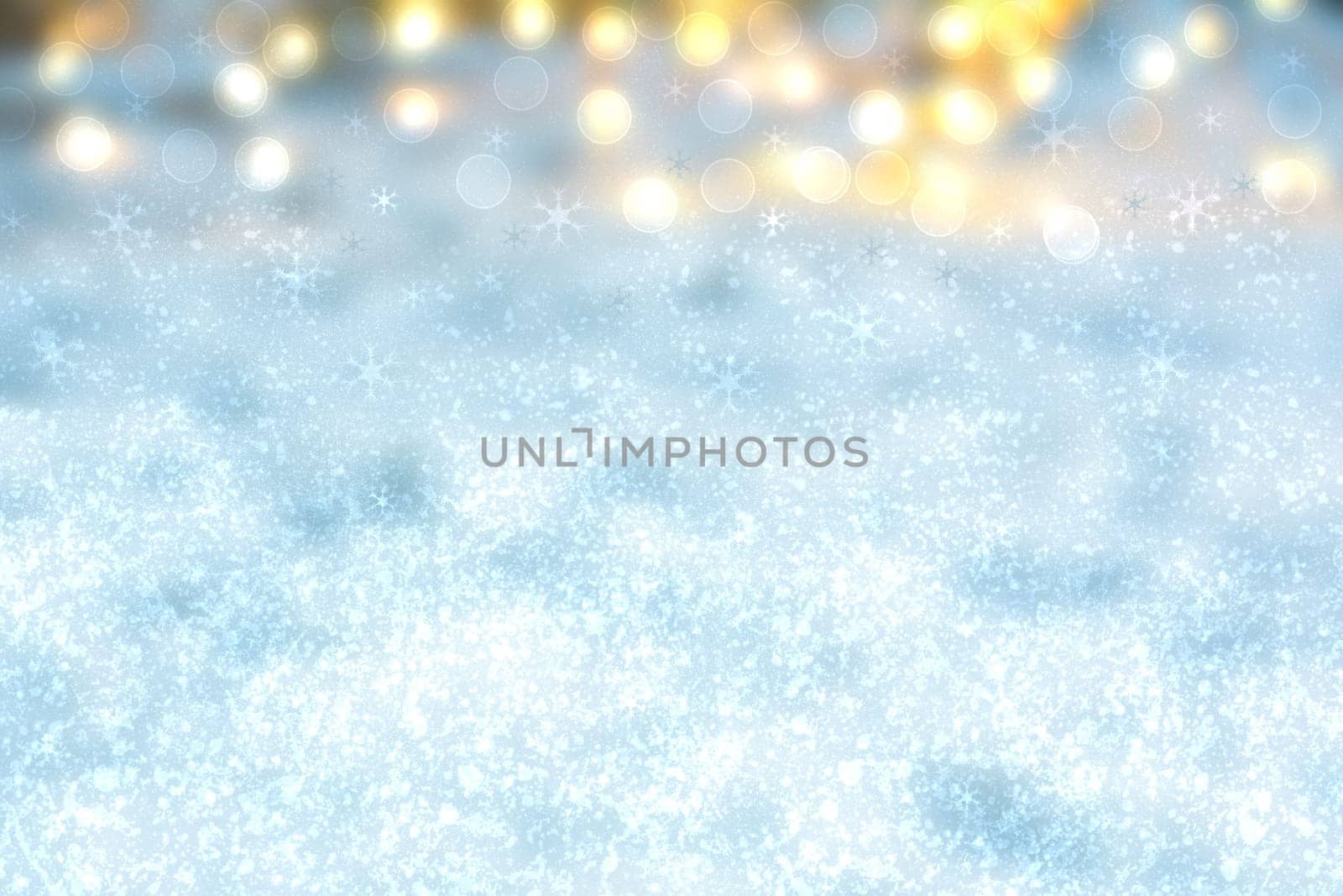 Abstract blurred festive winter christmas or Happy New Year background with shiny blue and white bokeh lighted snow landscape. Space for your design. Card concept.
