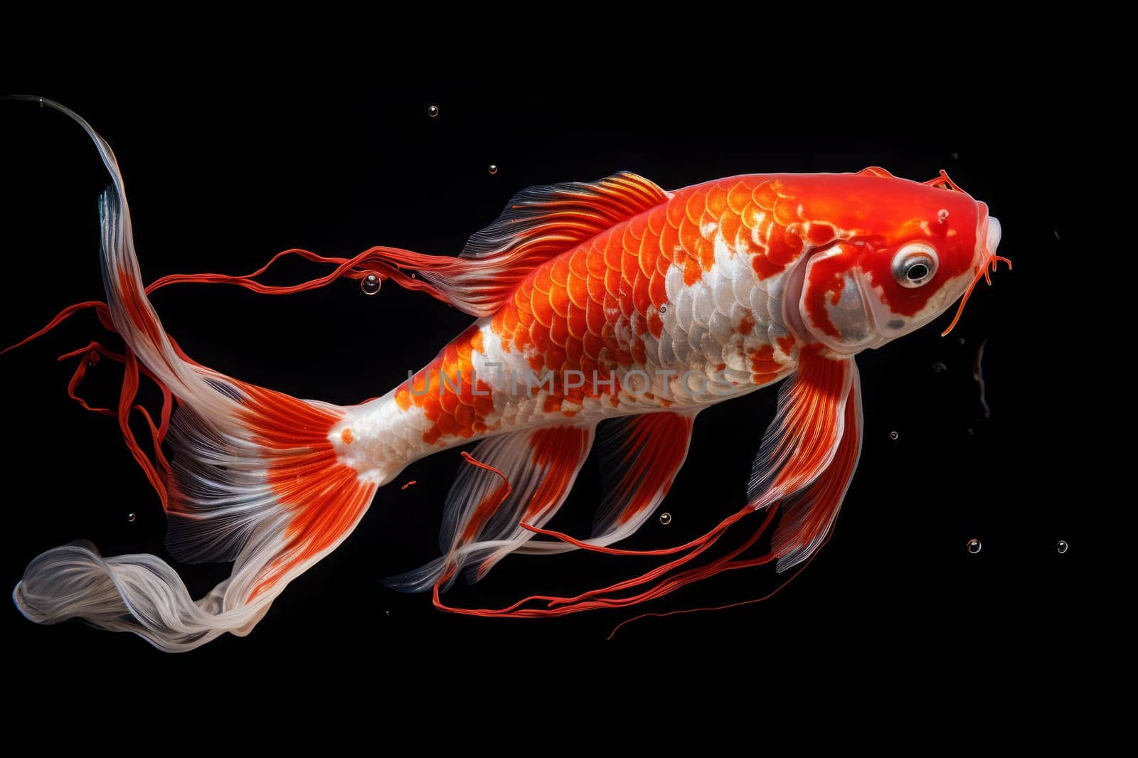 Koi fish isolated on black background with clipping path