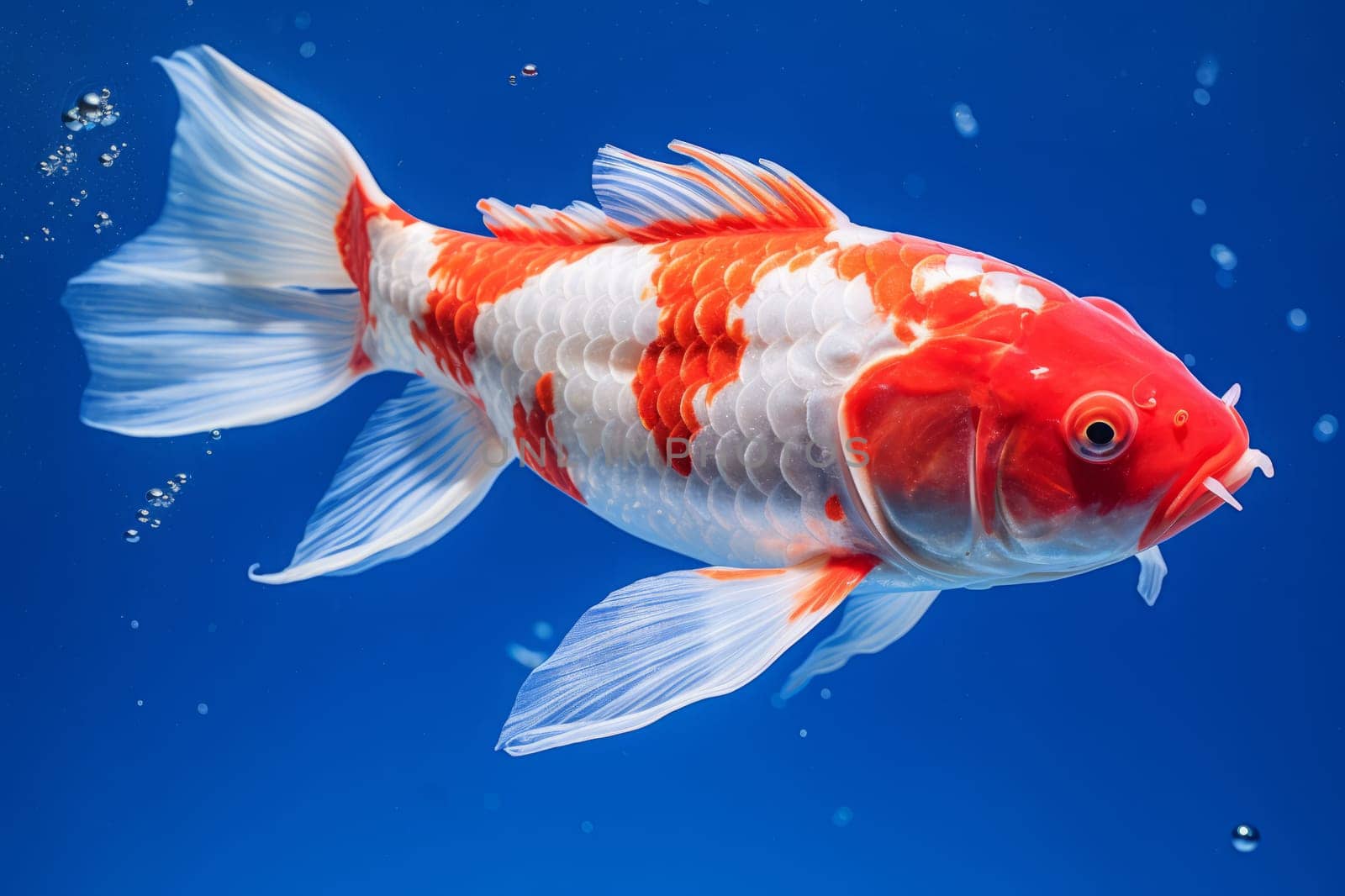 Colorful butterfly koi fish on clear water.