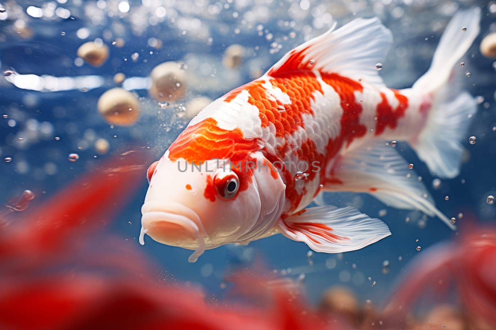 Colorful butterfly koi fish on clear water