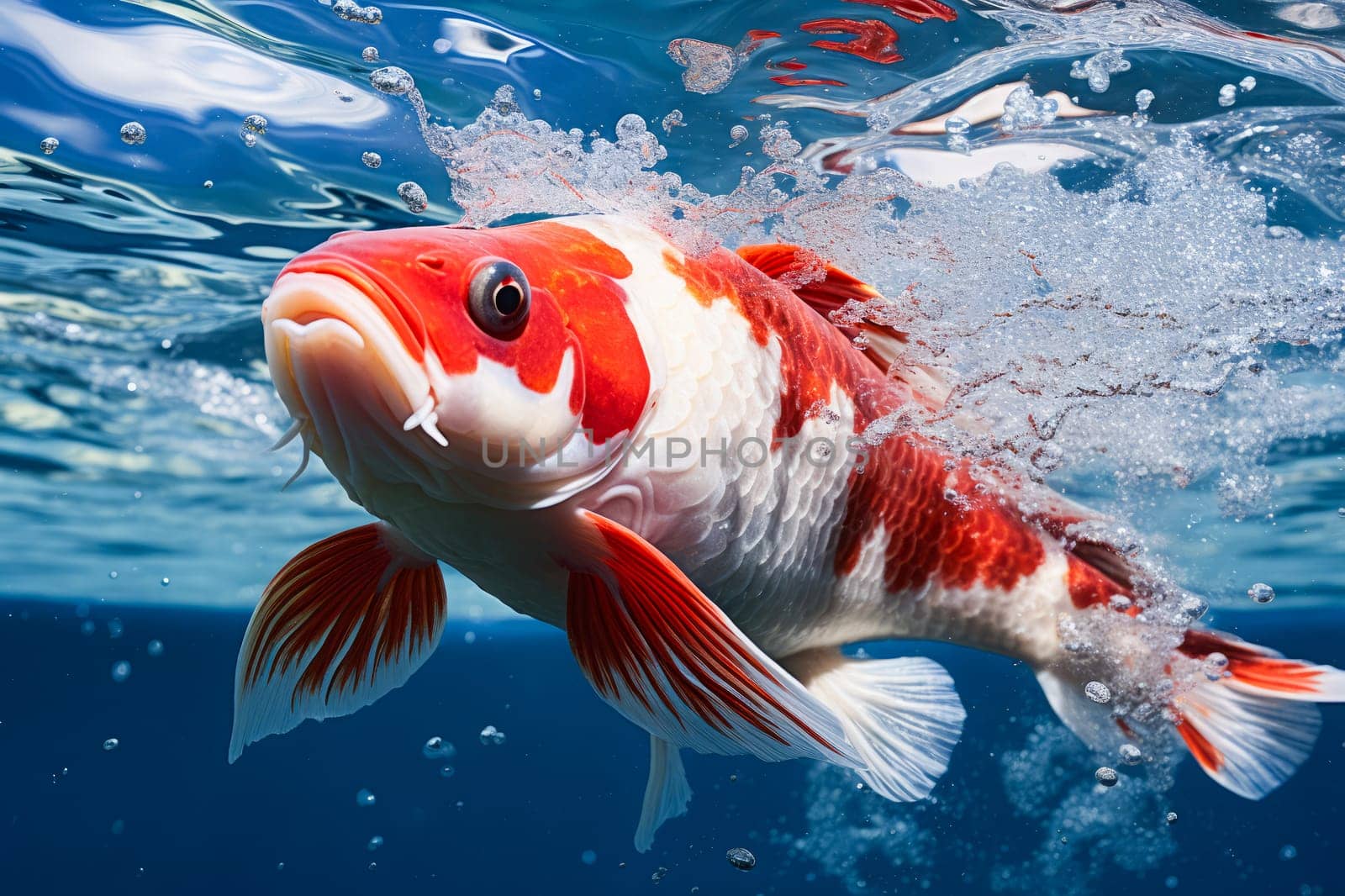Colorful koi fish on clear water.