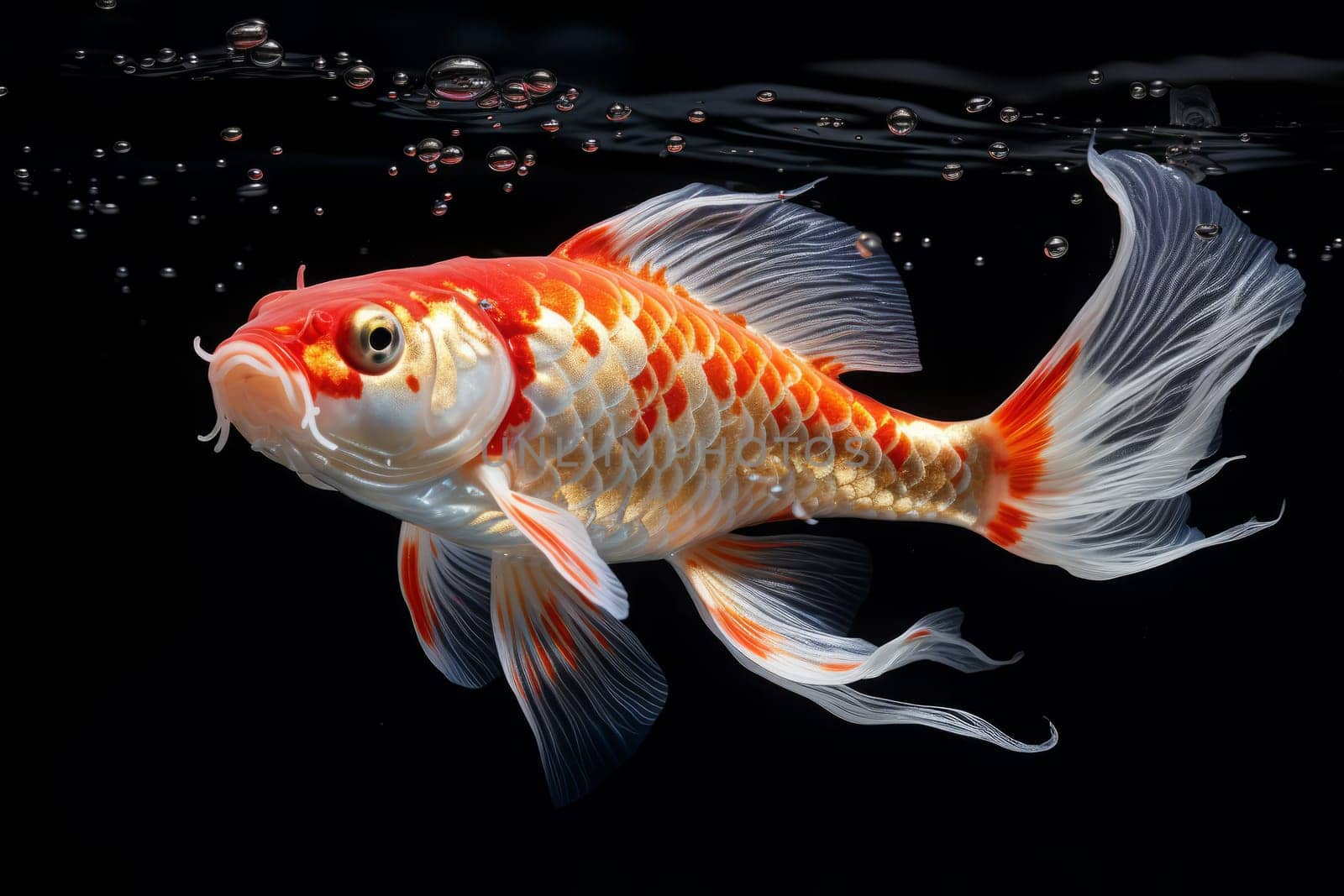 Beautiful butterfly Koi fish on dark background.