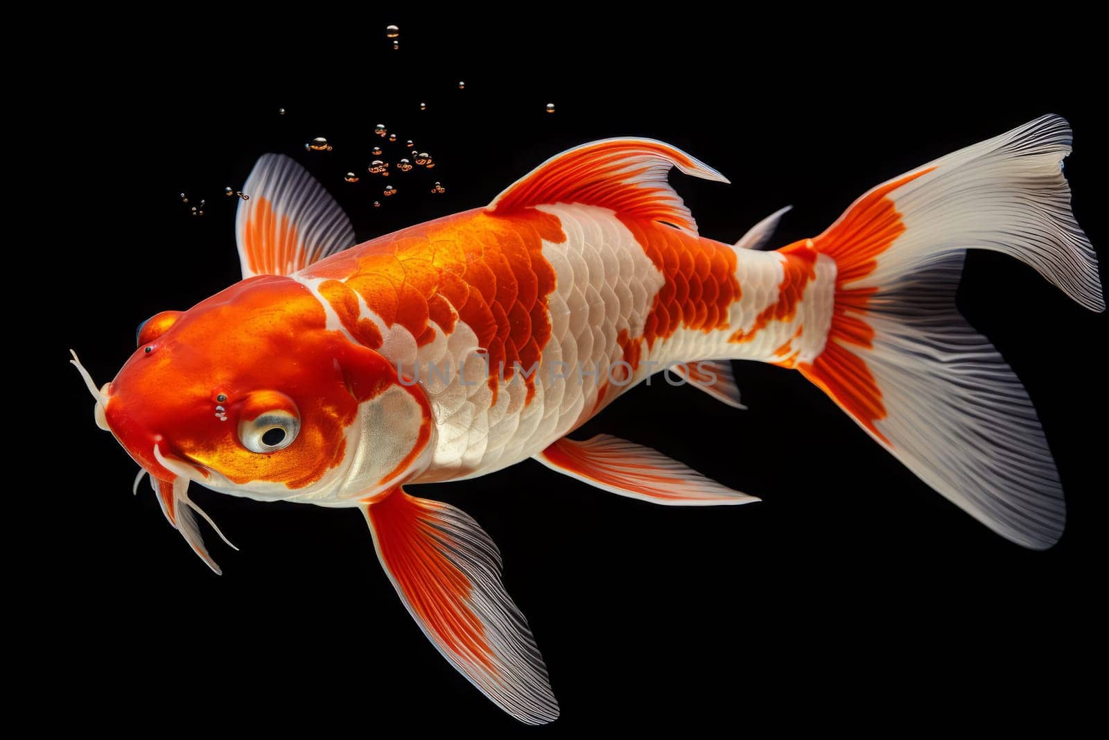 Beautiful butterfly Koi fish on dark background.