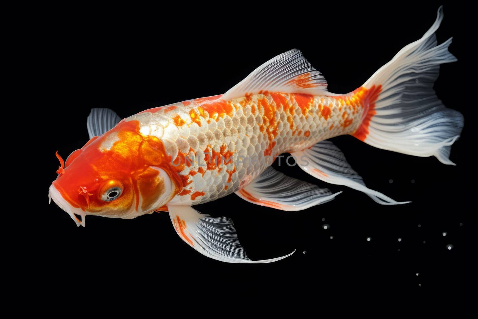 Beautiful butterfly Koi fish on dark background.