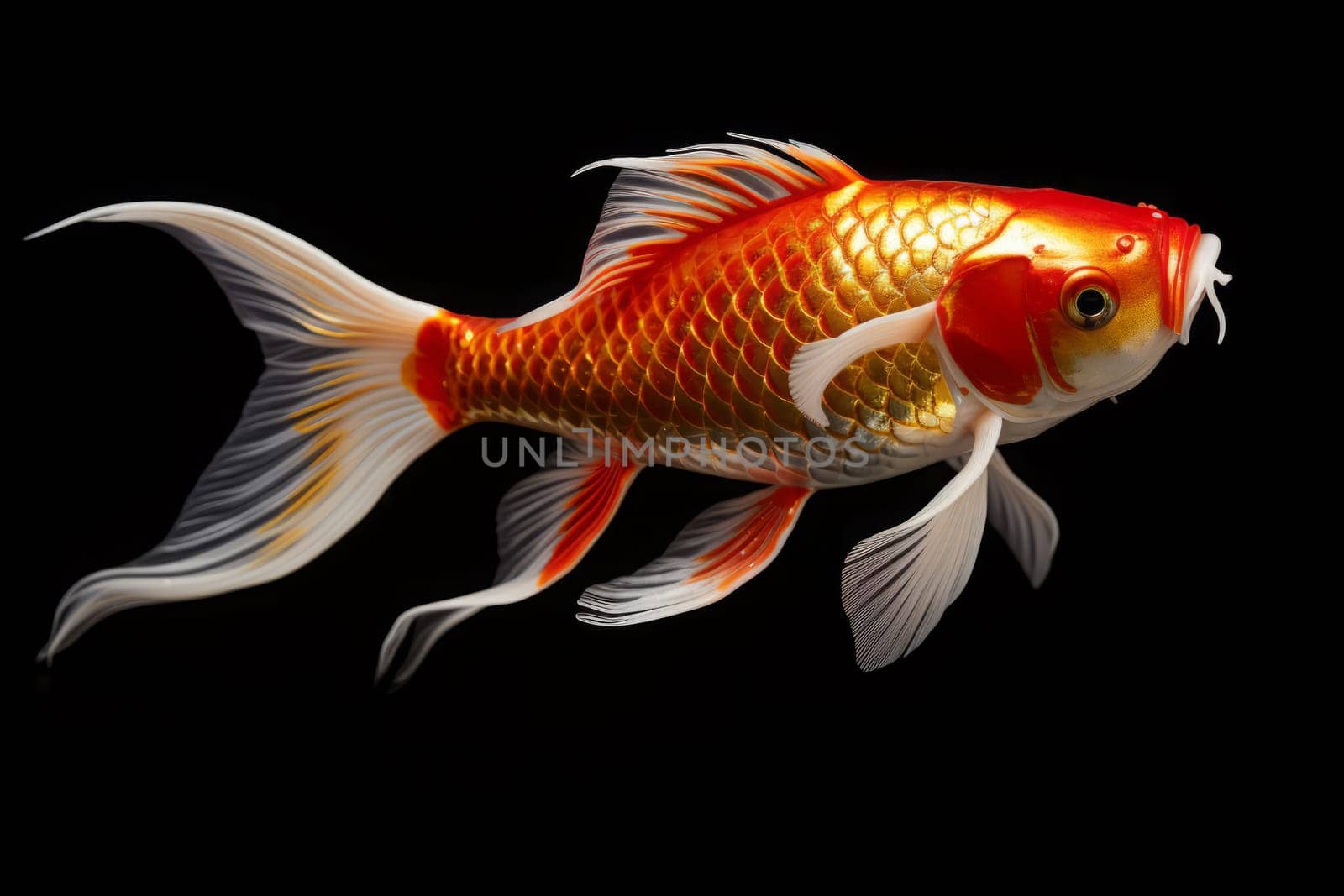 Beautiful butterfly Koi fish on dark background.