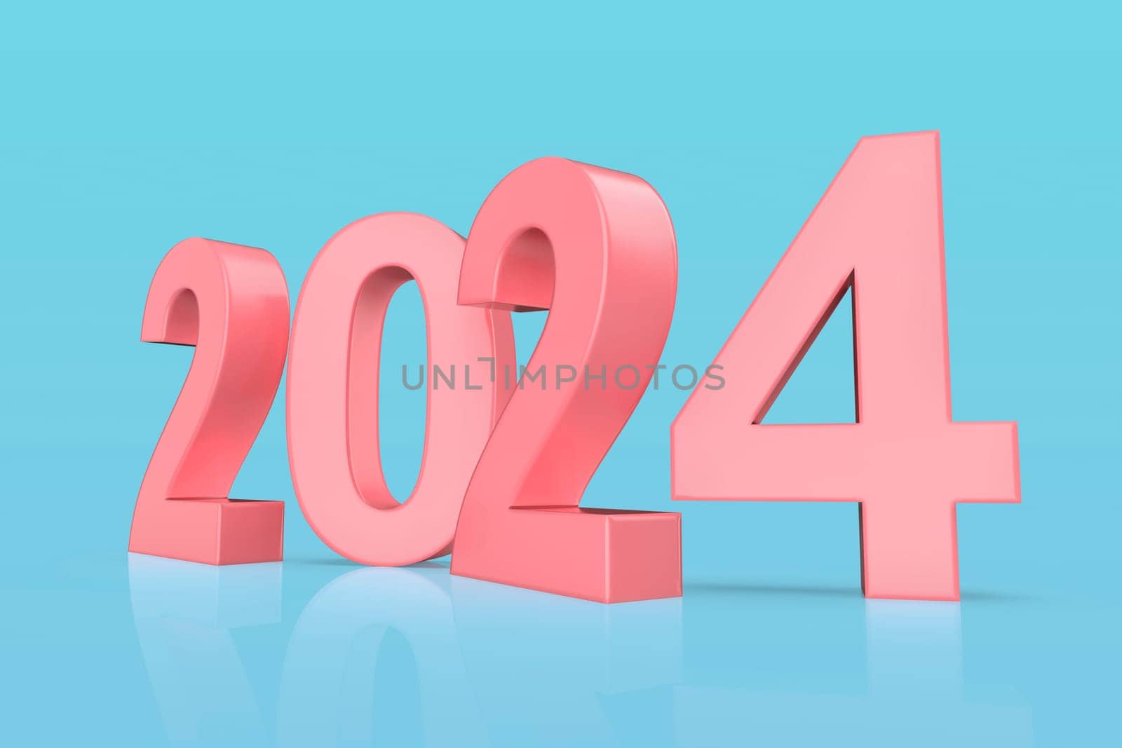 Happy New Year 2024, concept image with pink numbers on shiny blue background