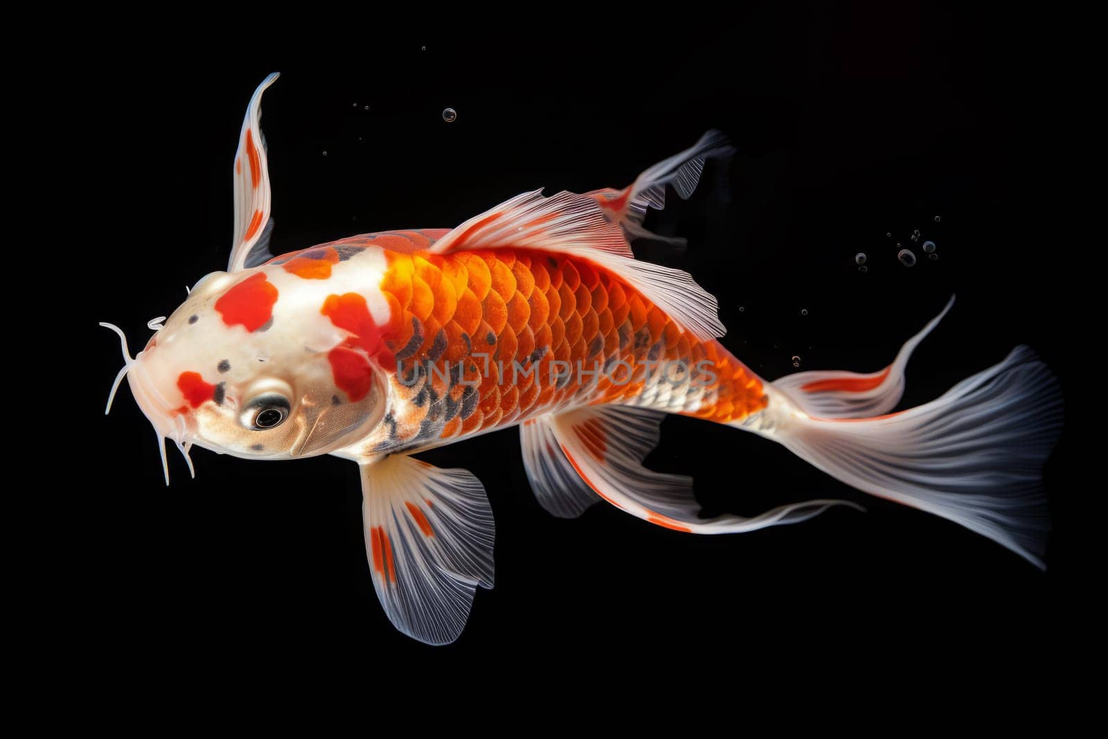 Beautiful butterfly Koi fish on dark background.