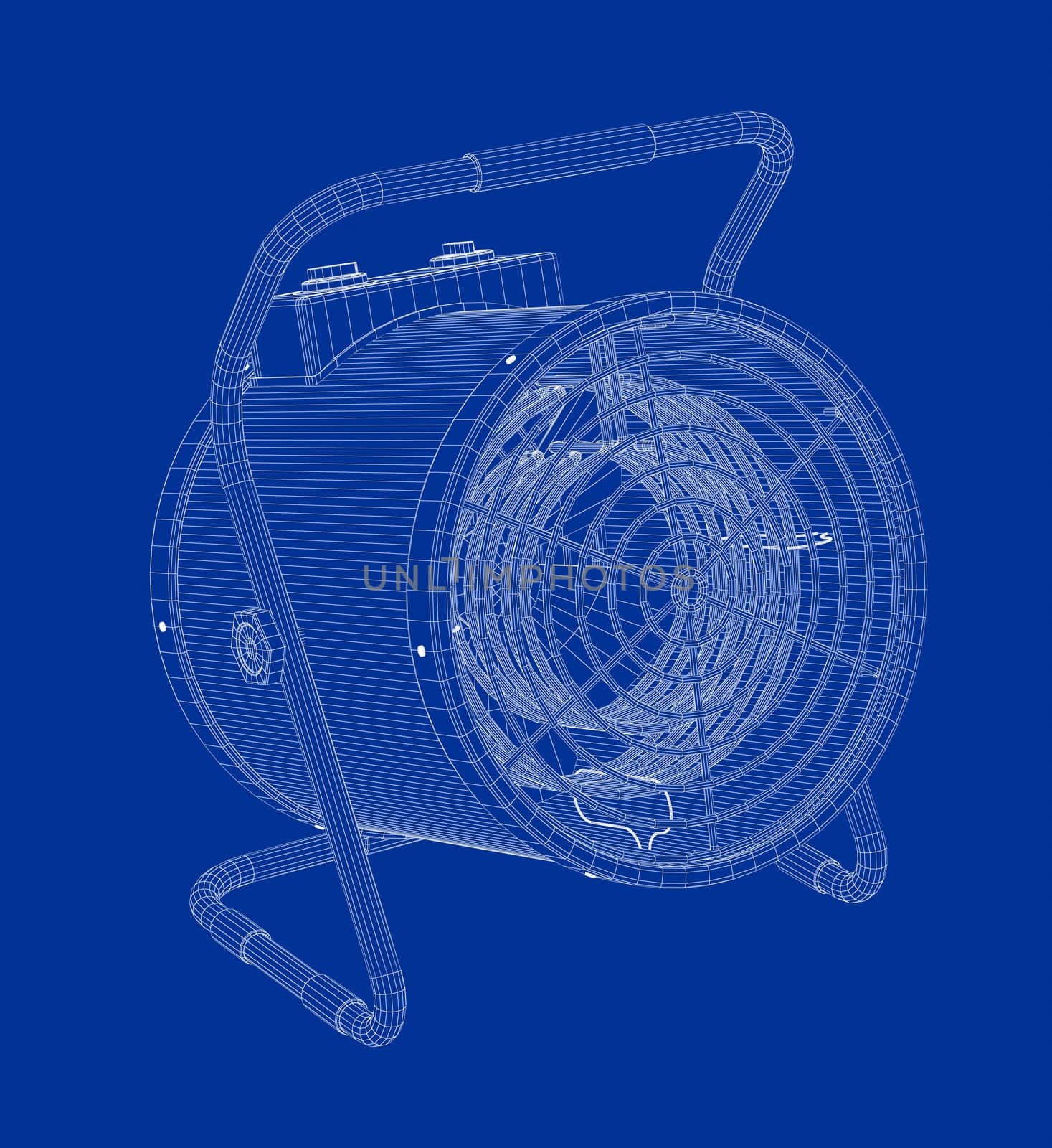 3D wire-frame model of cylinder electric fan heater