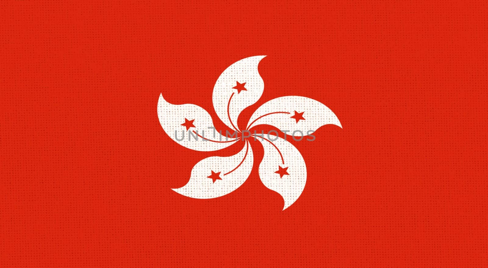 Flag of Hong Kong on fabric surface. Hong Kong national flag on textured background. Fabric texture. Asian country. Hong Kong Special Administrative Region of the People Republic of China
