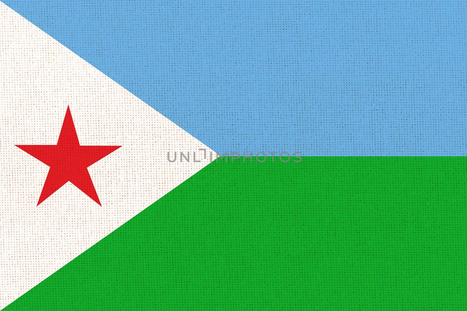 flag of Djibouti. National flag of Djibouti on fabric surface. Djibouti national flag on textured background. Fabric Texture. African country. 3D illustration