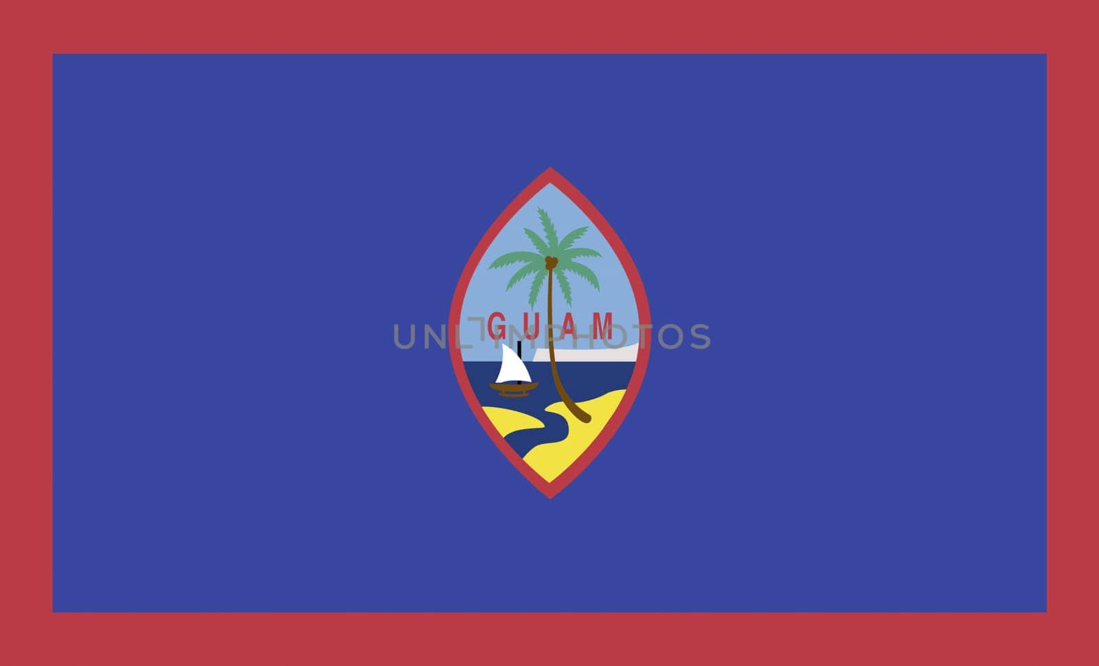 Flag of Guam. Official symbol of organized, unincorporated territory of the United States. 3D illustration. Official symbol of flag of Guam. Island country