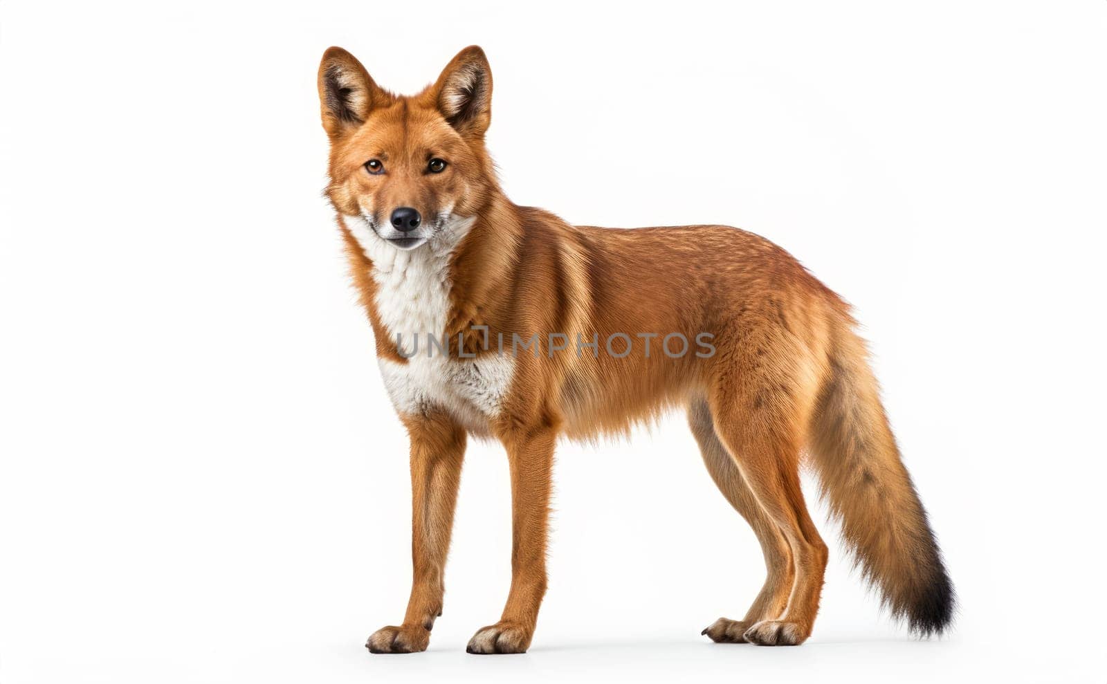 Asian wild dog looking at camera on white background.. artificial art
