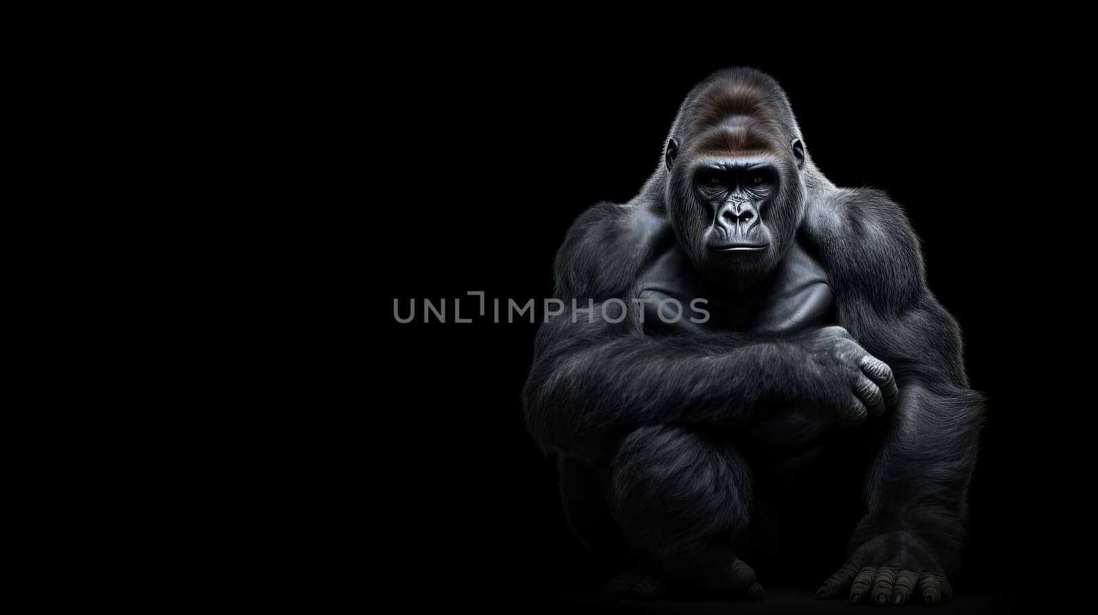 Intelligent Gorilla Isolated on black Studio Background with Copyspace artificial art