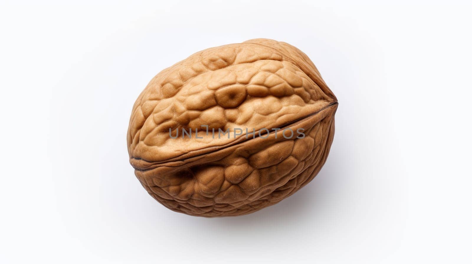 One Walnut over bright background. Artificial art.