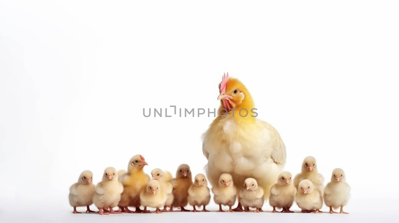 Chicken with chicks isolated on white background - artificial art