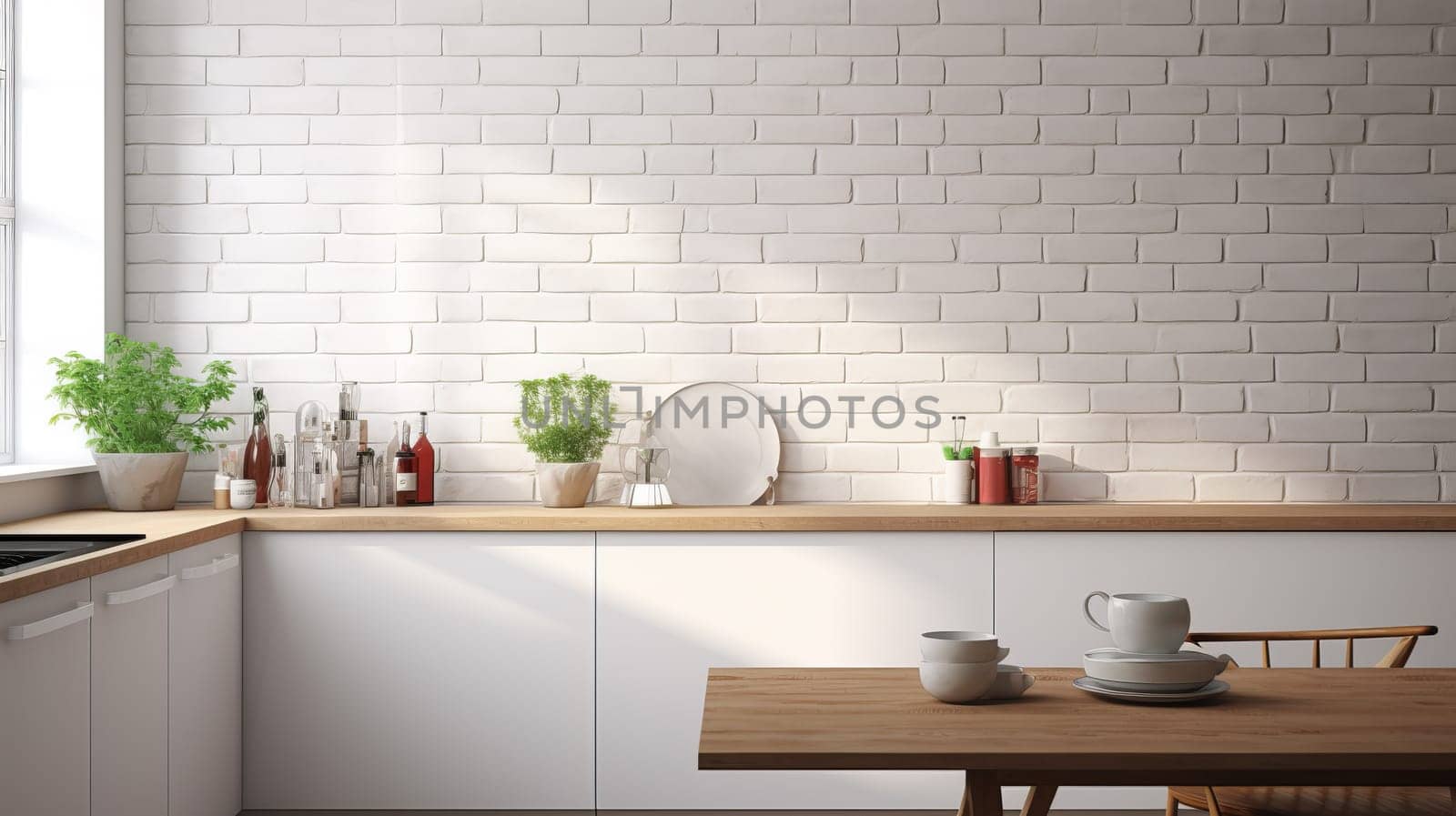 Interior of a modern kitchenette in bright colours. artificial art