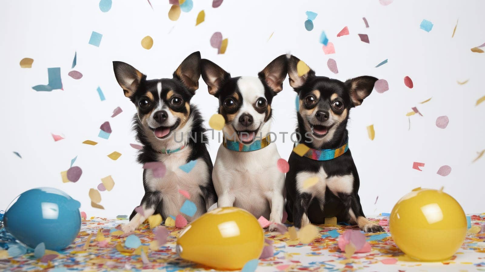 Chihuahua dogs with party stuff - concept for advertising and postcards. artificial Art