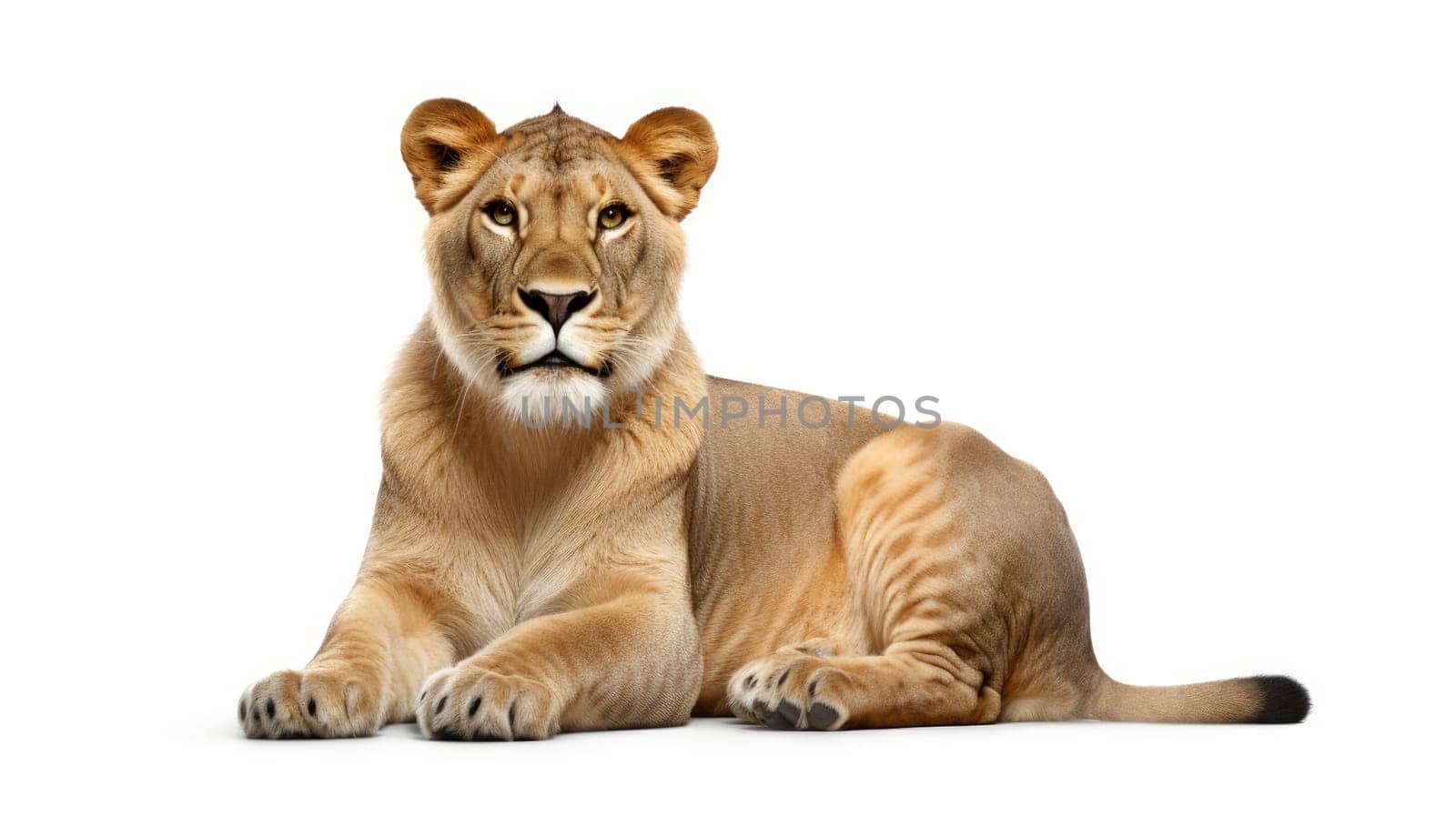 Majestic female Lion predator isolated on white background.. artificial art