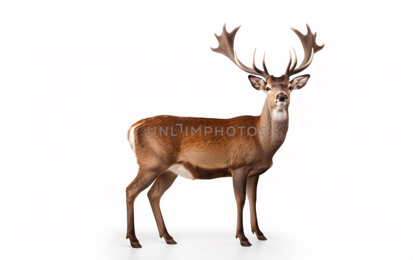 Majestic Solitary Deer Standing in studio isolated on white background. artificial art