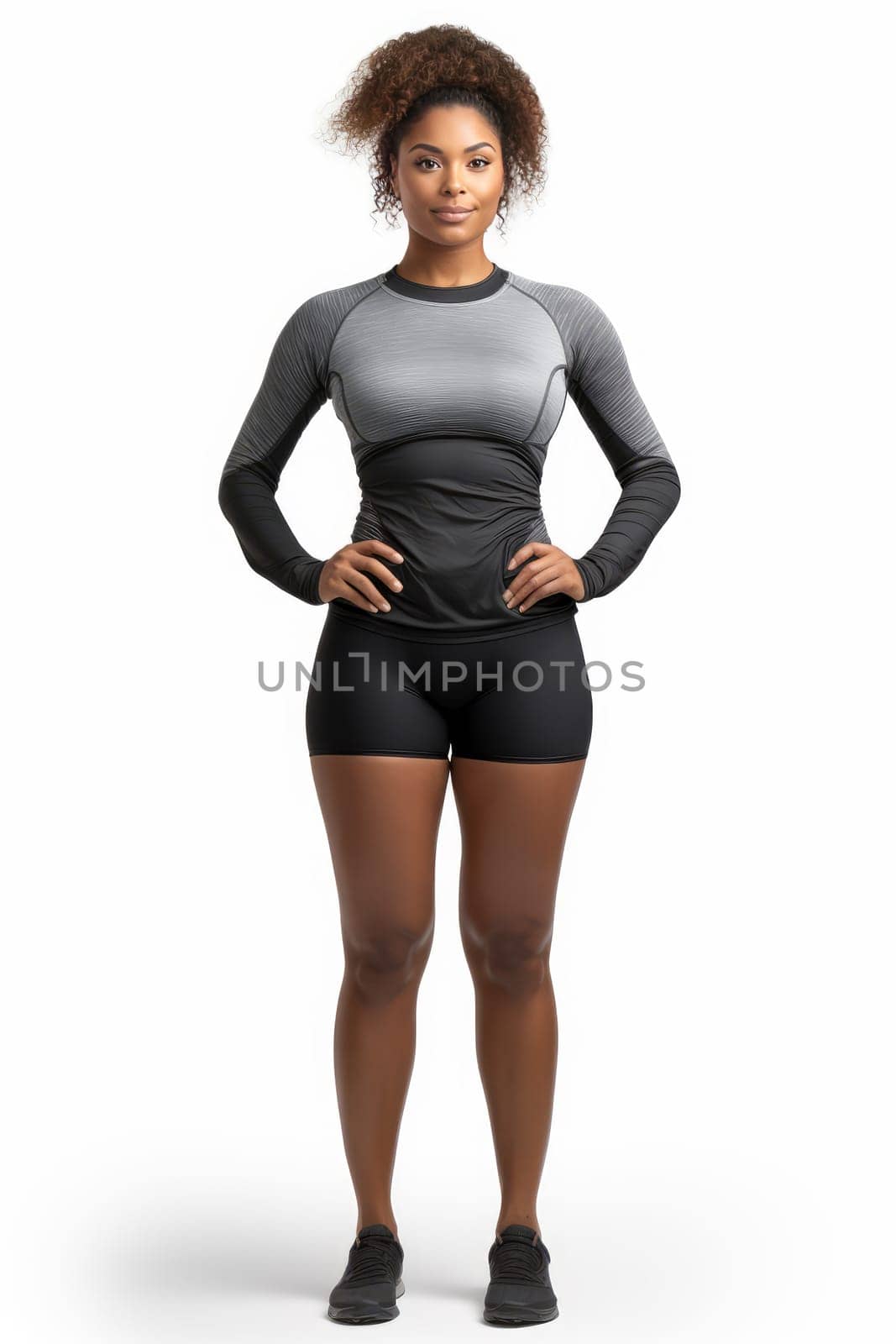 Attractive young sporty Woman , hand on hip, looking at camera. Generated Artificial Art